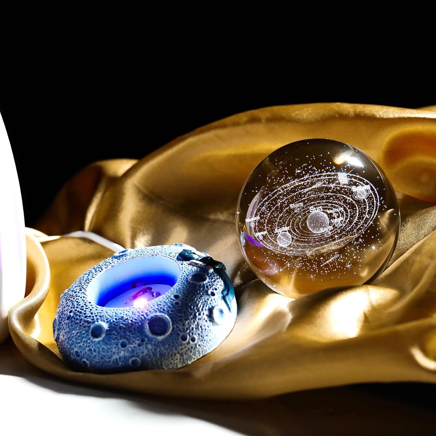 Bola de Cristal 3D del Sistema Solar Ornalrist 6 cm con Base LED