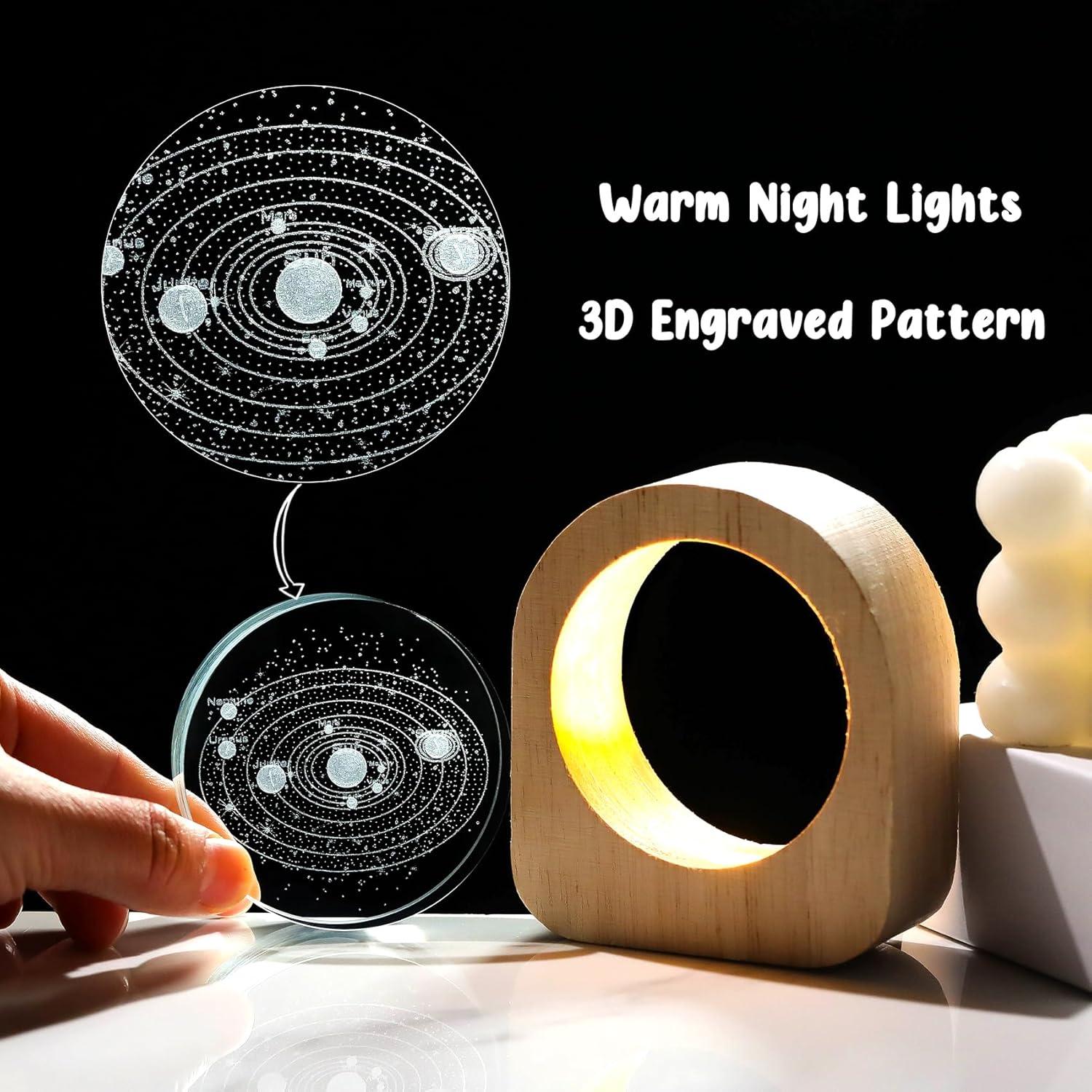 Luz Nocturna 3D de Madera Sistema Solar Ornalrist 7.5x8.5cm