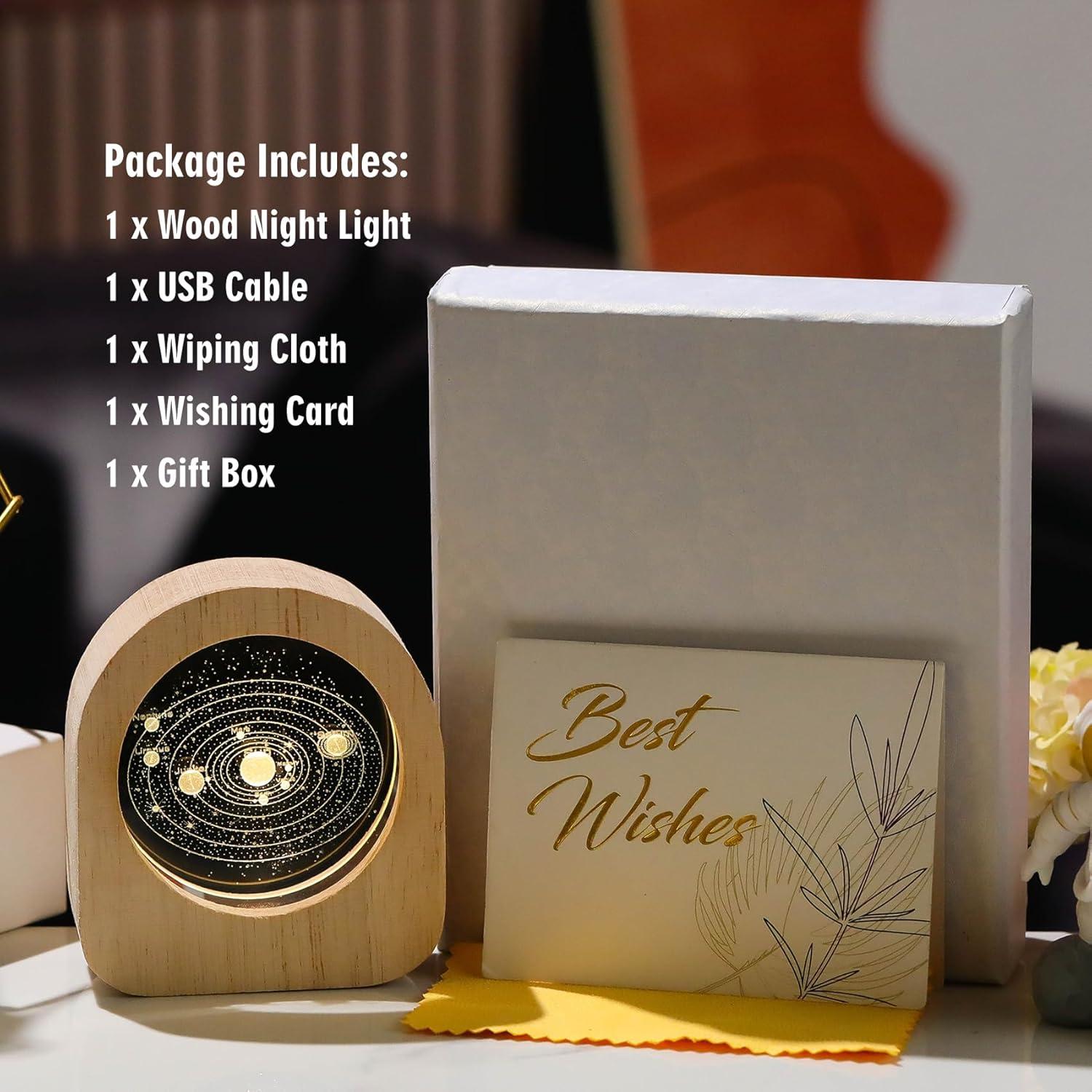 Luz Nocturna 3D de Madera Sistema Solar Ornalrist 7.5x8.5cm