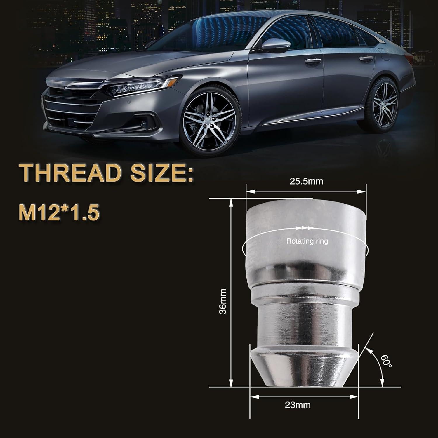 Tuercas de Seguridad M12 x 1.5mm YYHHZZ para Ruedas - 4 Piezas