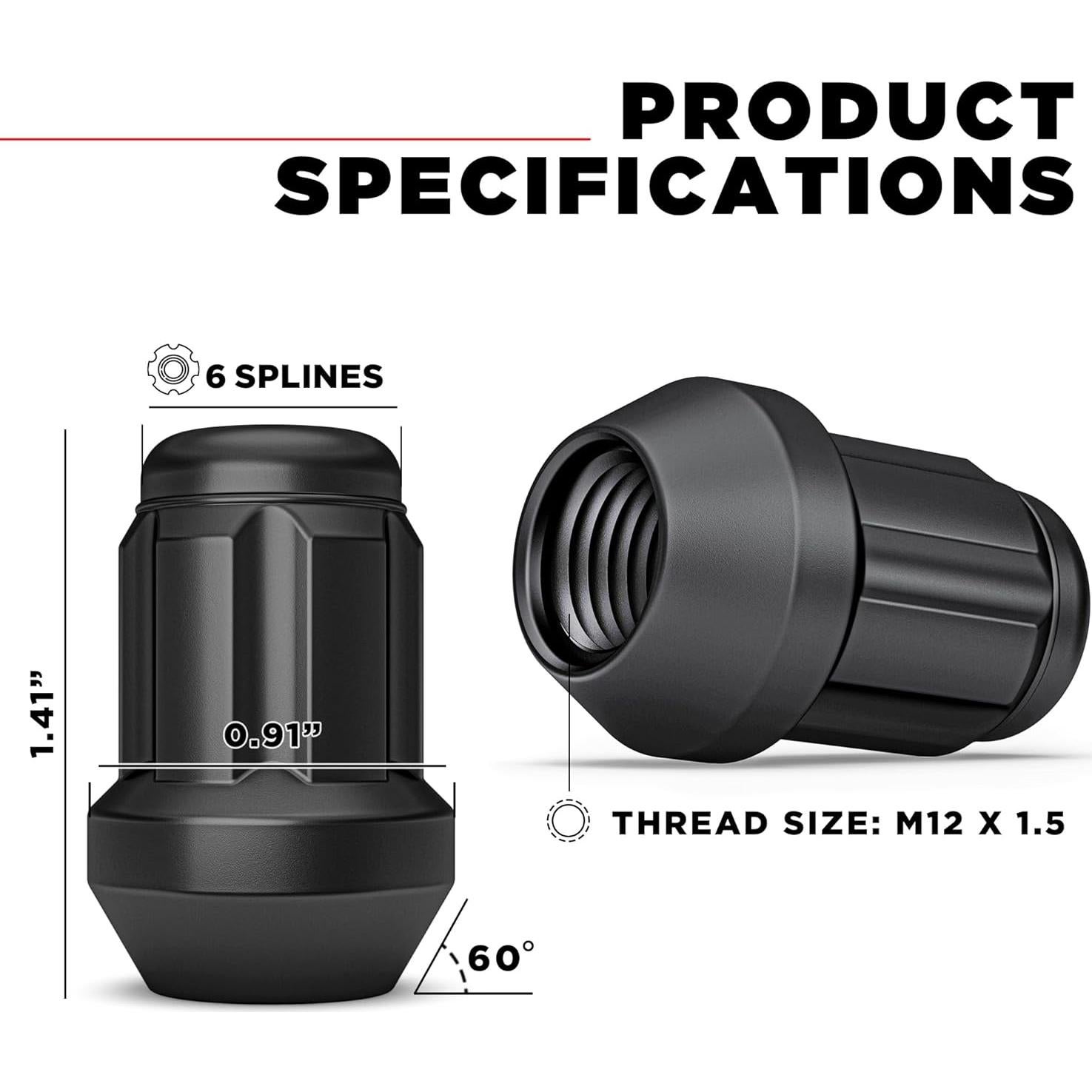 Tuerca de Rueda M12x1.5 White Knight 40700SMBT - 4 Piezas Negras Mate