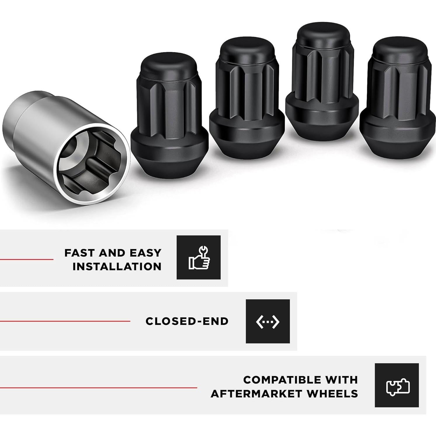 Tuerca de Rueda M12x1.5 White Knight 40700SMBT - 4 Piezas Negras Mate