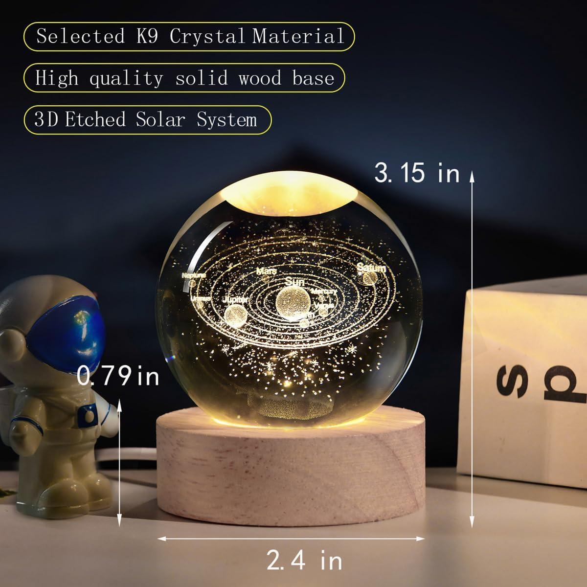 Esfera de Cristal 3D Sistema Solar QIANCHANG 60mm Luz LED