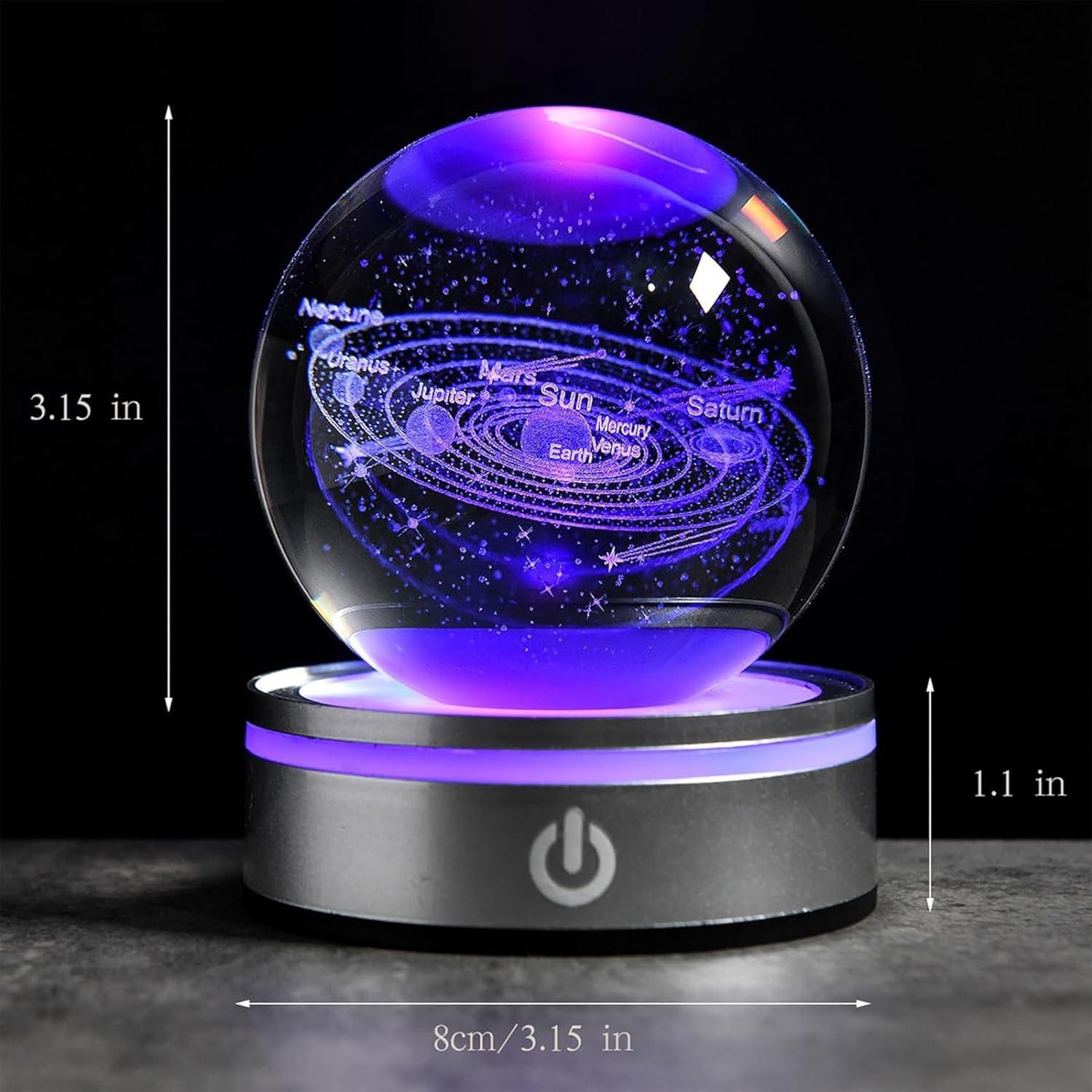 Esfera de Cristal 3D del Sistema Solar QIANCHANG con Base LED