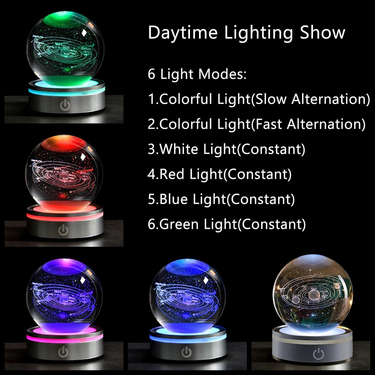 Esfera de Cristal 3D del Sistema Solar QIANCHANG con Base LED