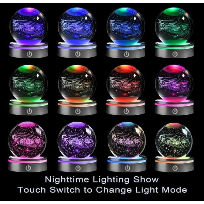 Esfera de Cristal 3D del Sistema Solar QIANCHANG con Base LED