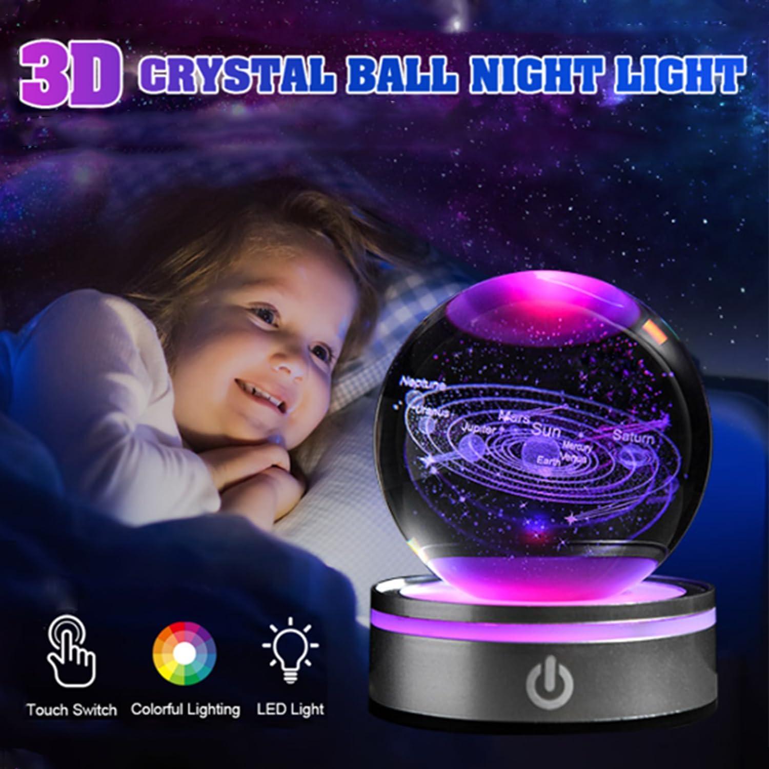 Esfera de Cristal 3D del Sistema Solar QIANCHANG con Base LED