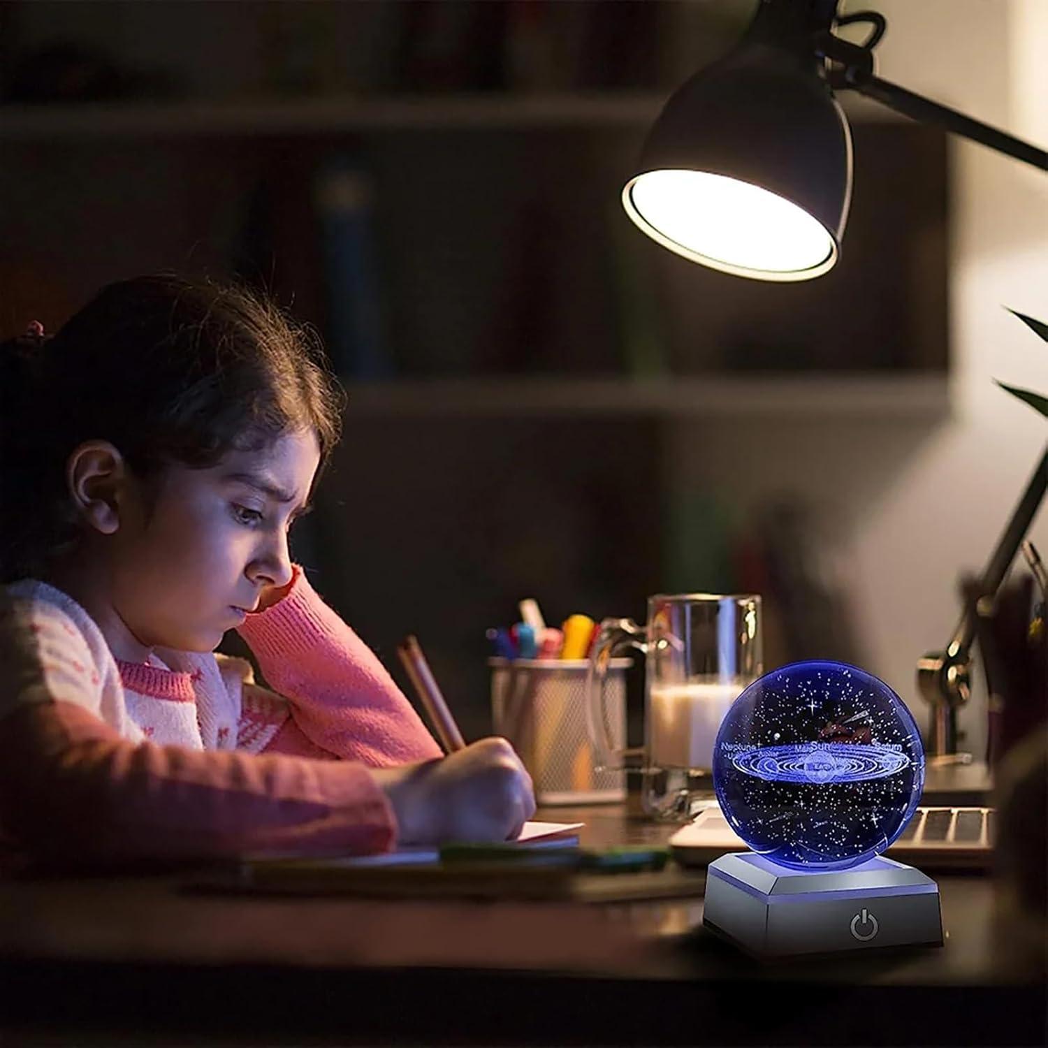 Lámpara Nocturna 3D de Cristal K9 Sistema Solar LED Táctil