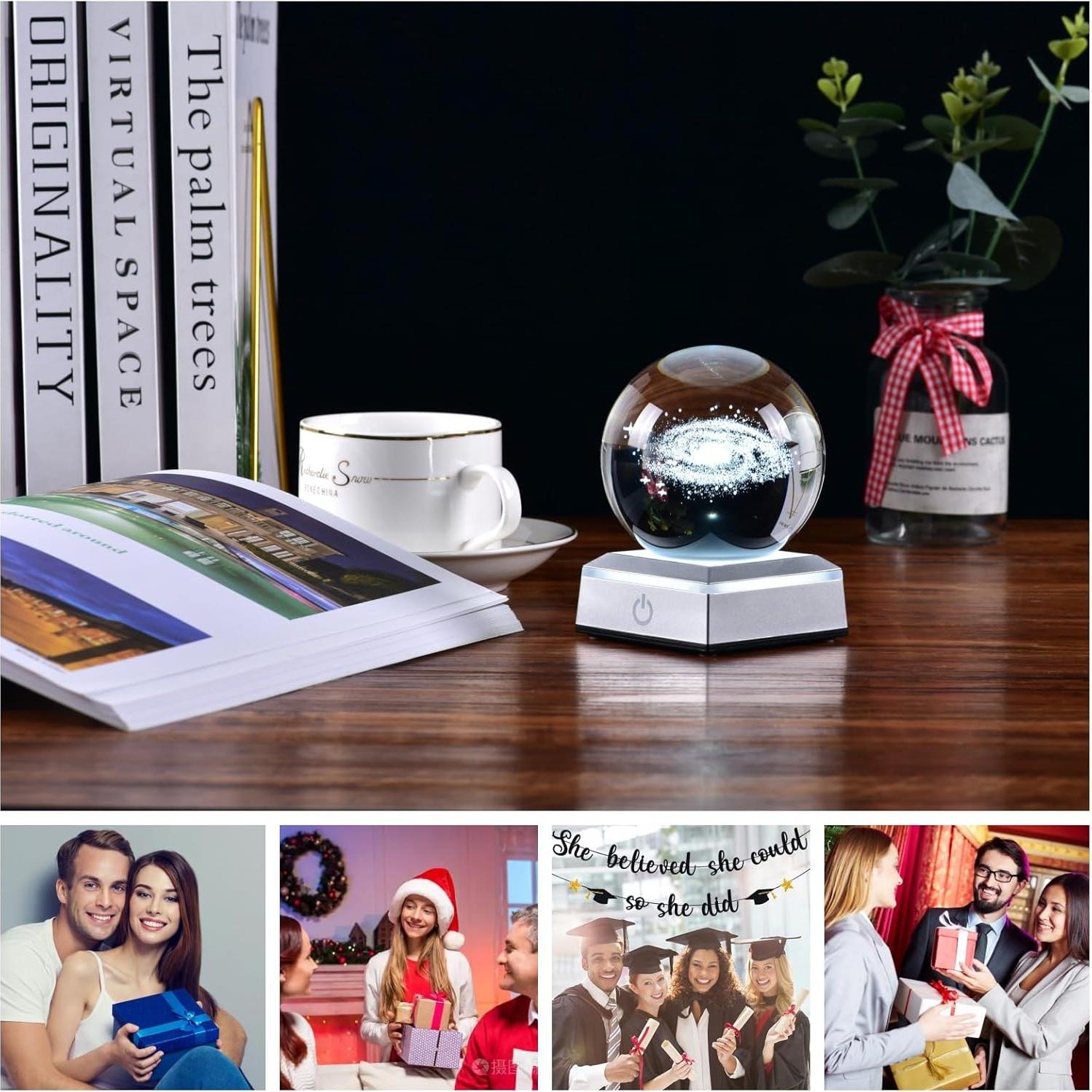 Bola de Cristal Galáctica 80mm Aircee con Base LED 6 Colores