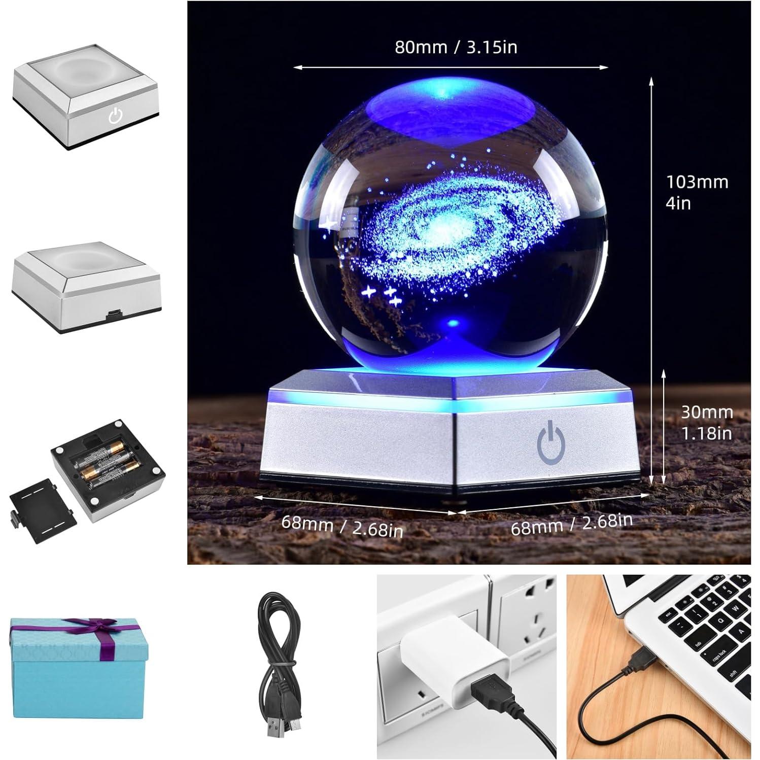 Bola de Cristal Galáctica 80mm Aircee con Base LED 6 Colores