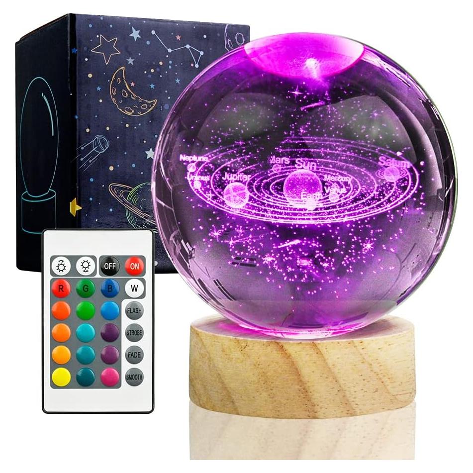 Lámpara de Noche 3D Sistema Solar LED LQW 8 cm 16 Colores