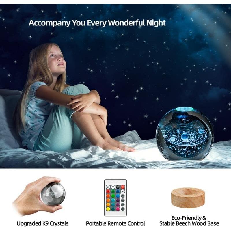 Lámpara de Noche 3D Sistema Solar LED LQW 8 cm 16 Colores