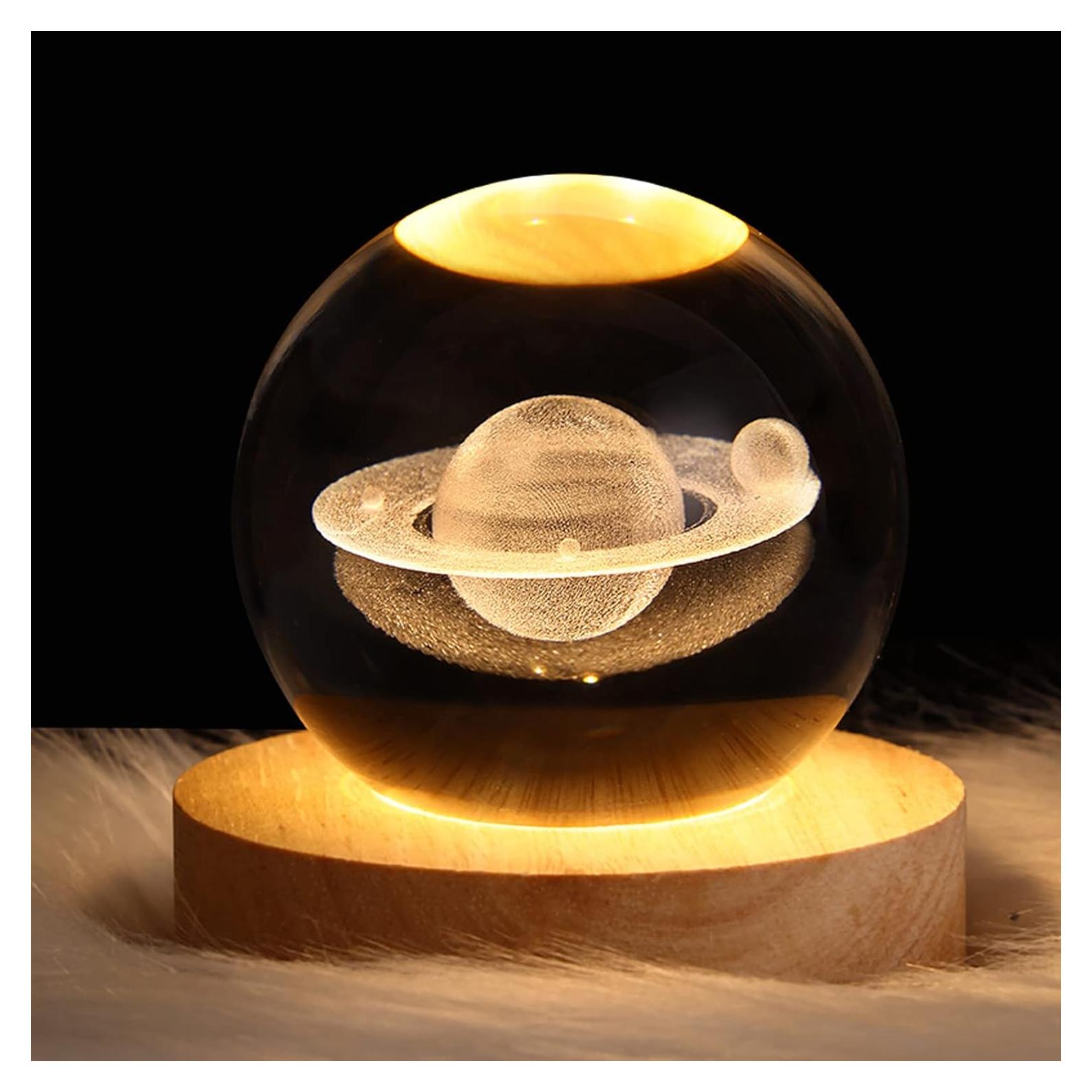 Lámpara de Noche Esfera de Cristal Saturno 8 cm LED
