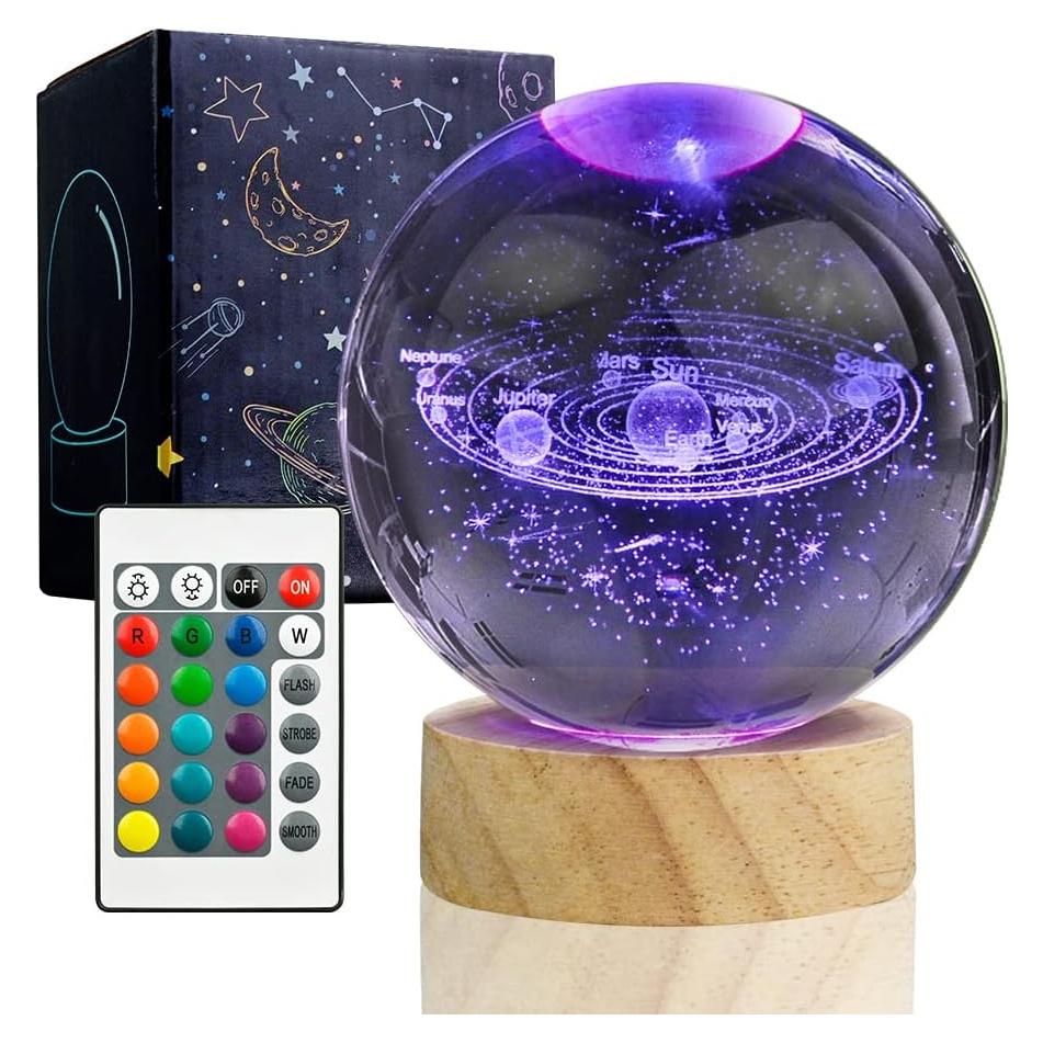 Lámpara de Noche 3D Huntalg Bola de Cristal 80mm LED 16 Colores