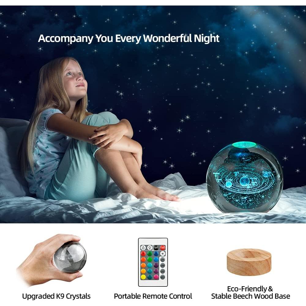 Lámpara de Noche 3D Huntalg Bola de Cristal 80mm LED 16 Colores