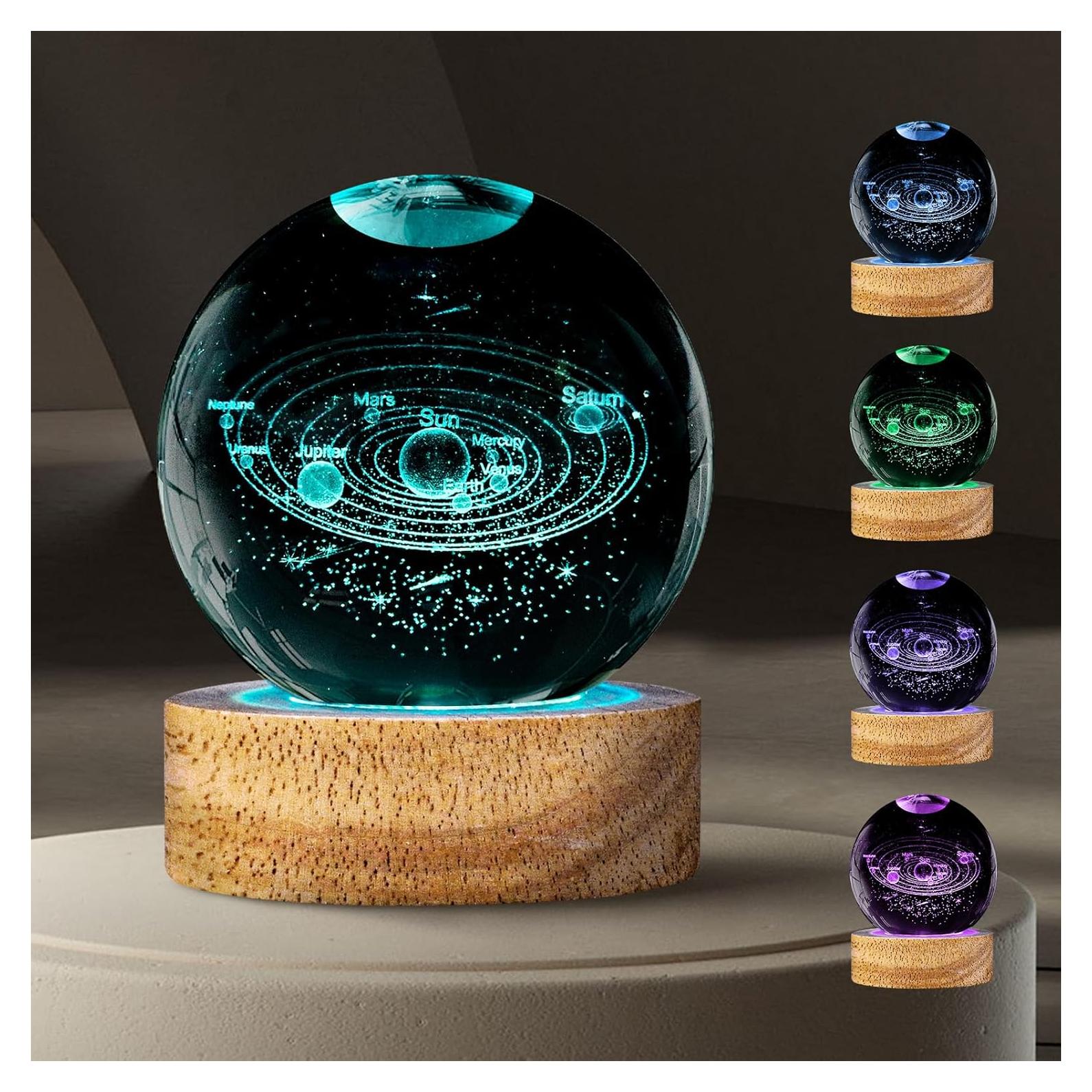 Luz Nocturna 3D Cristal K9 Sistema Solar 60mm con Control Remoto