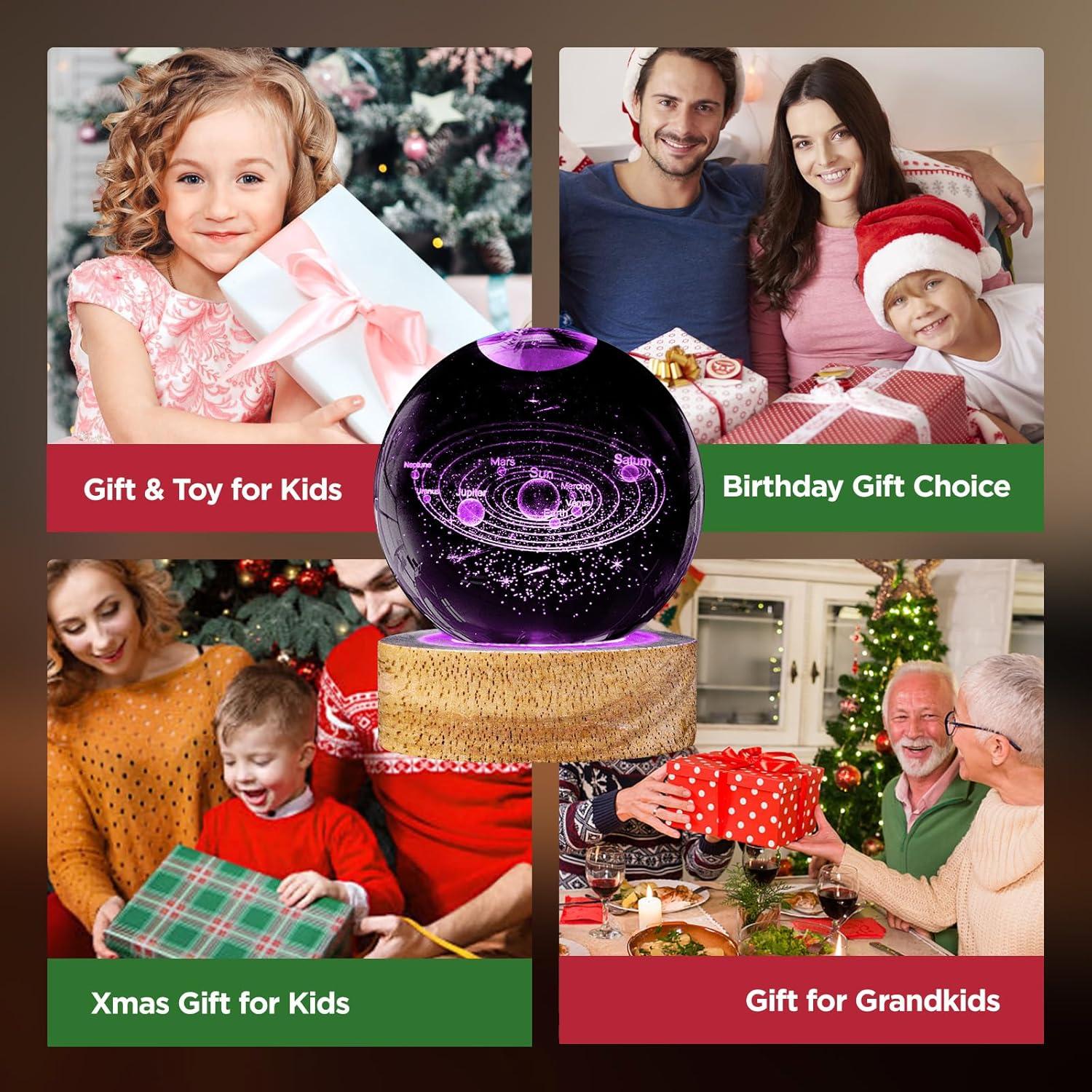 Luz Nocturna 3D Cristal K9 Sistema Solar 60mm con Control Remoto