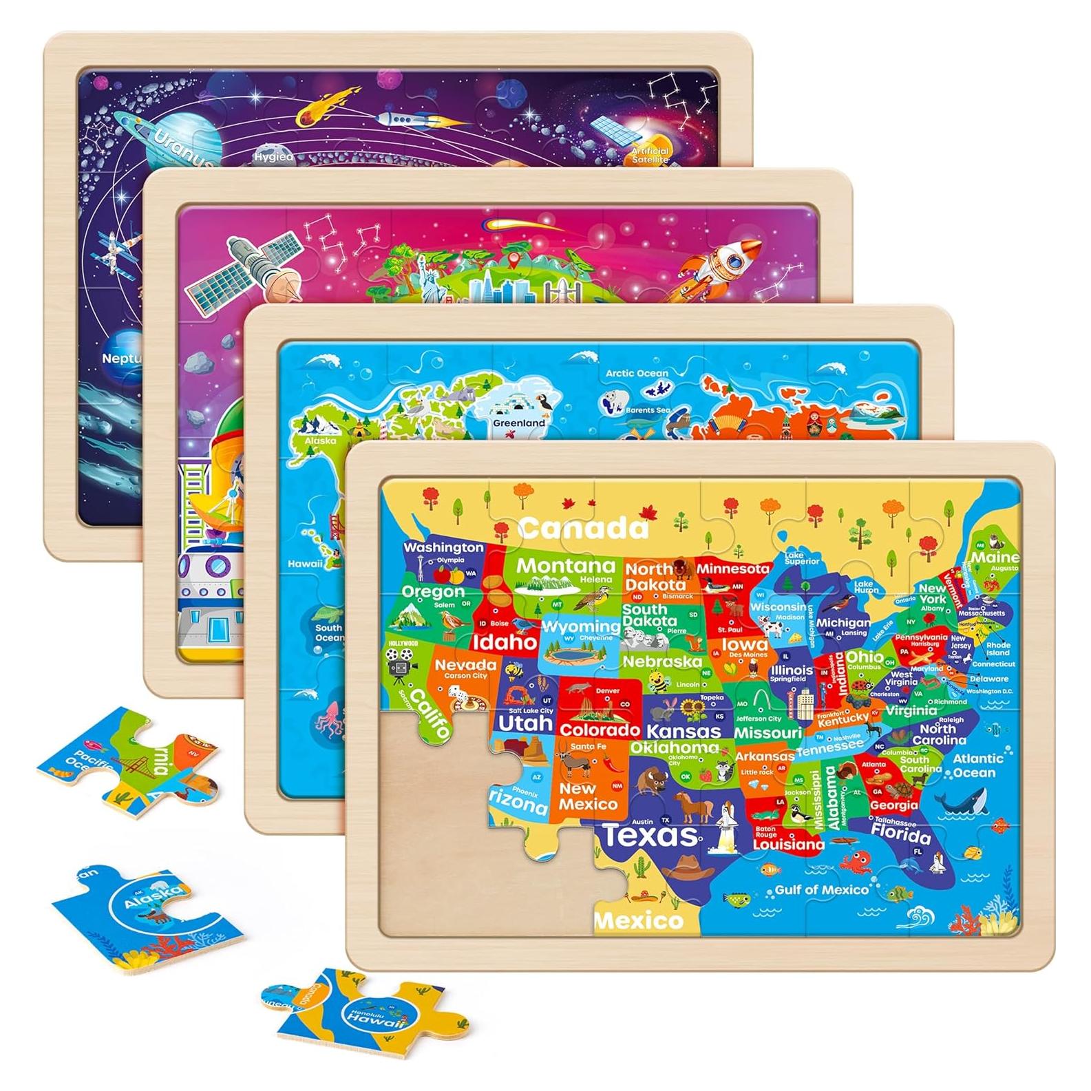 Rompecabezas de Madera SYNARRY Sistema Solar y Mapas 4 Piezas