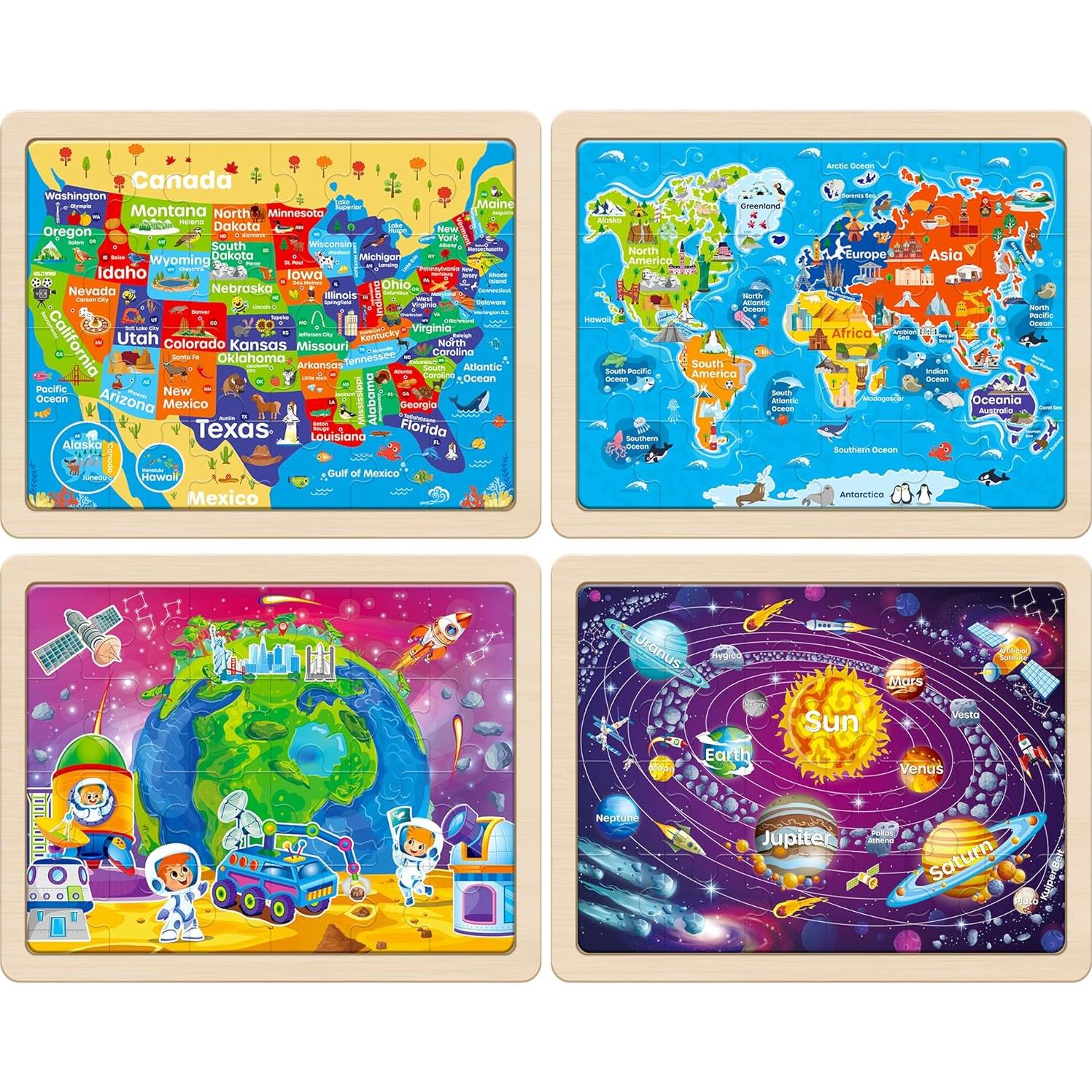 Rompecabezas de Madera SYNARRY Sistema Solar y Mapas 4 Piezas