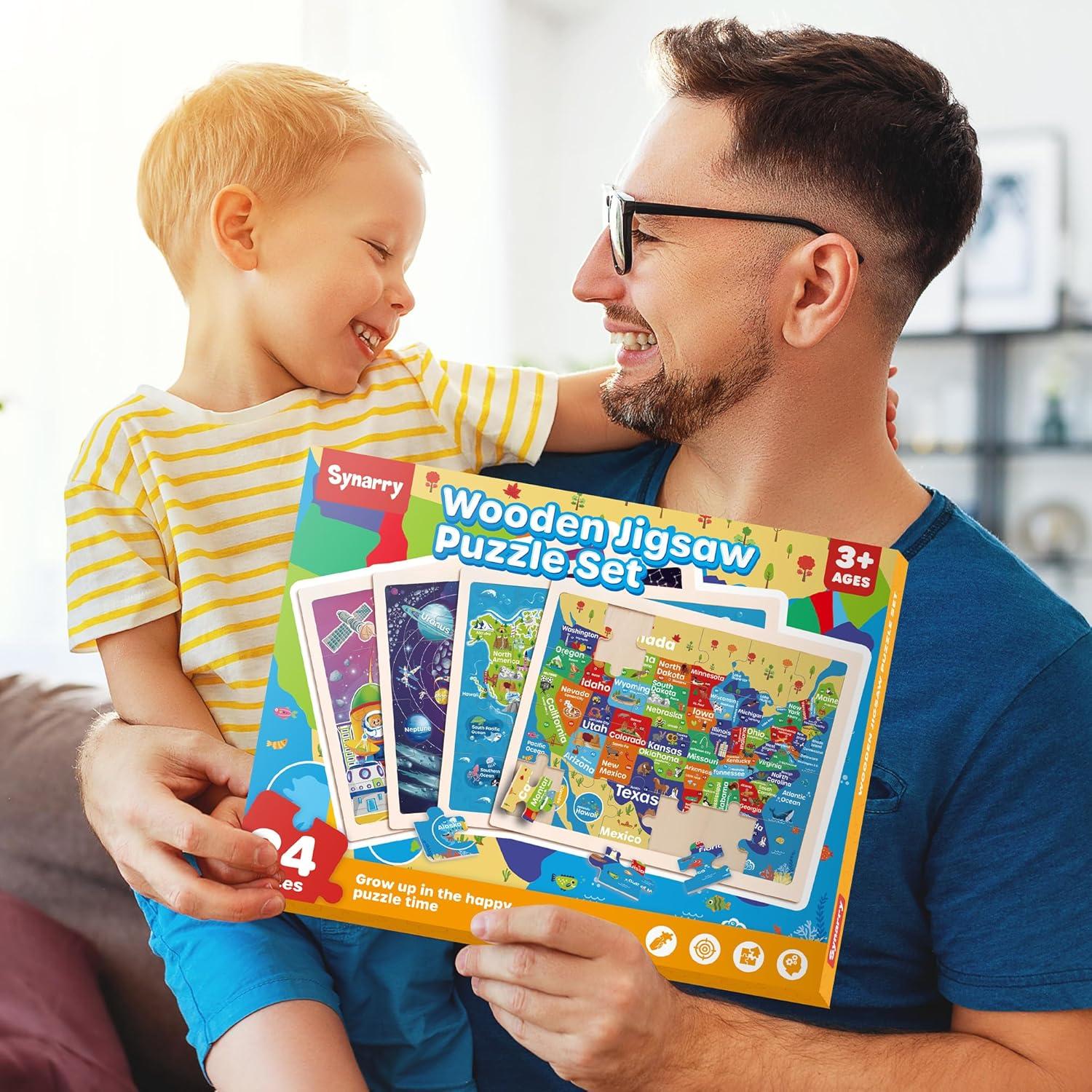 Rompecabezas de Madera SYNARRY Sistema Solar y Mapas 4 Piezas