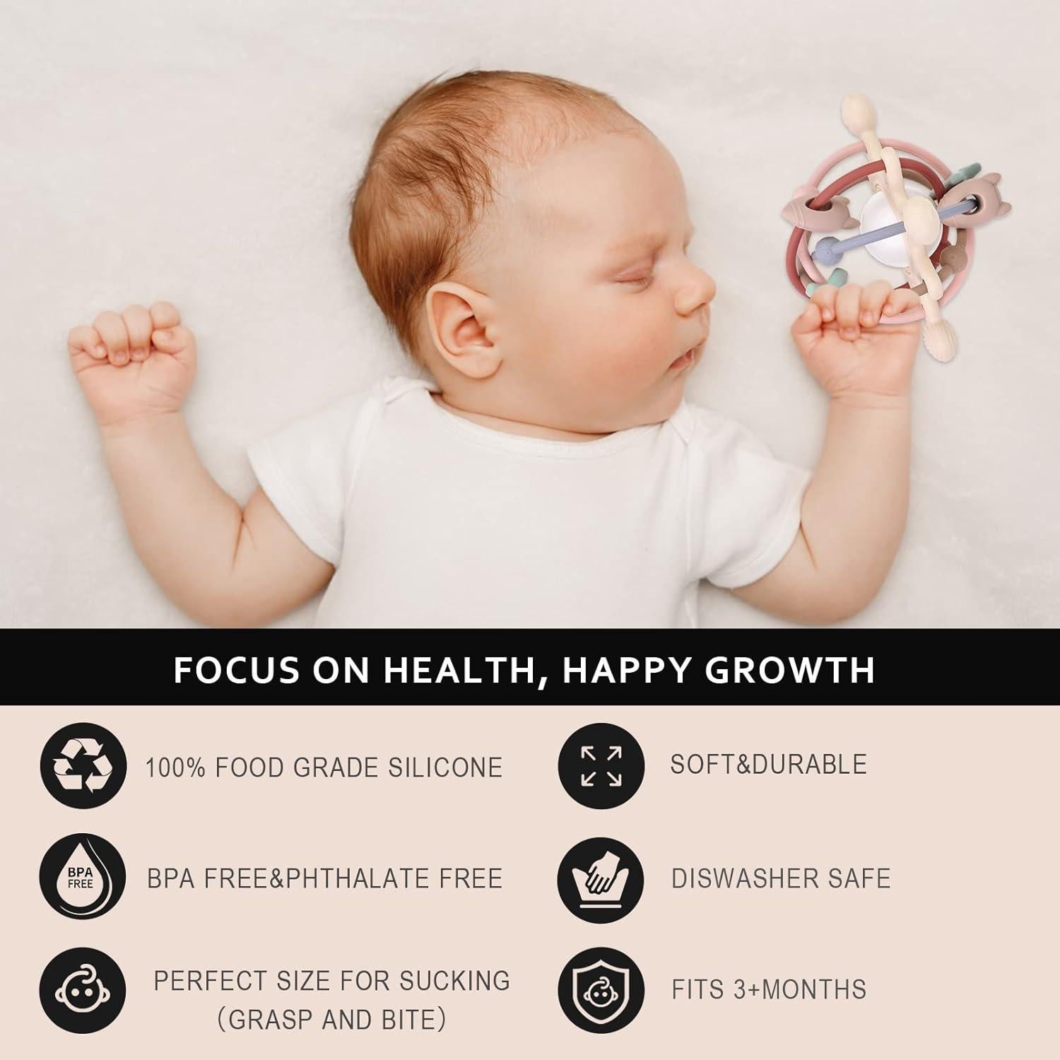 Juguete de Dentición AULEGE Silicona Sonajero 12cm Blanco