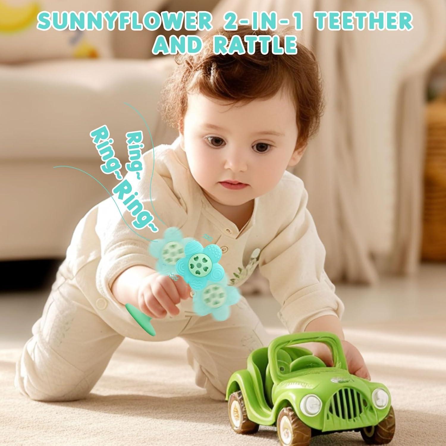 Mordedor y Sonajero 2-en-1 Joyfulia Sunnyflower Azul