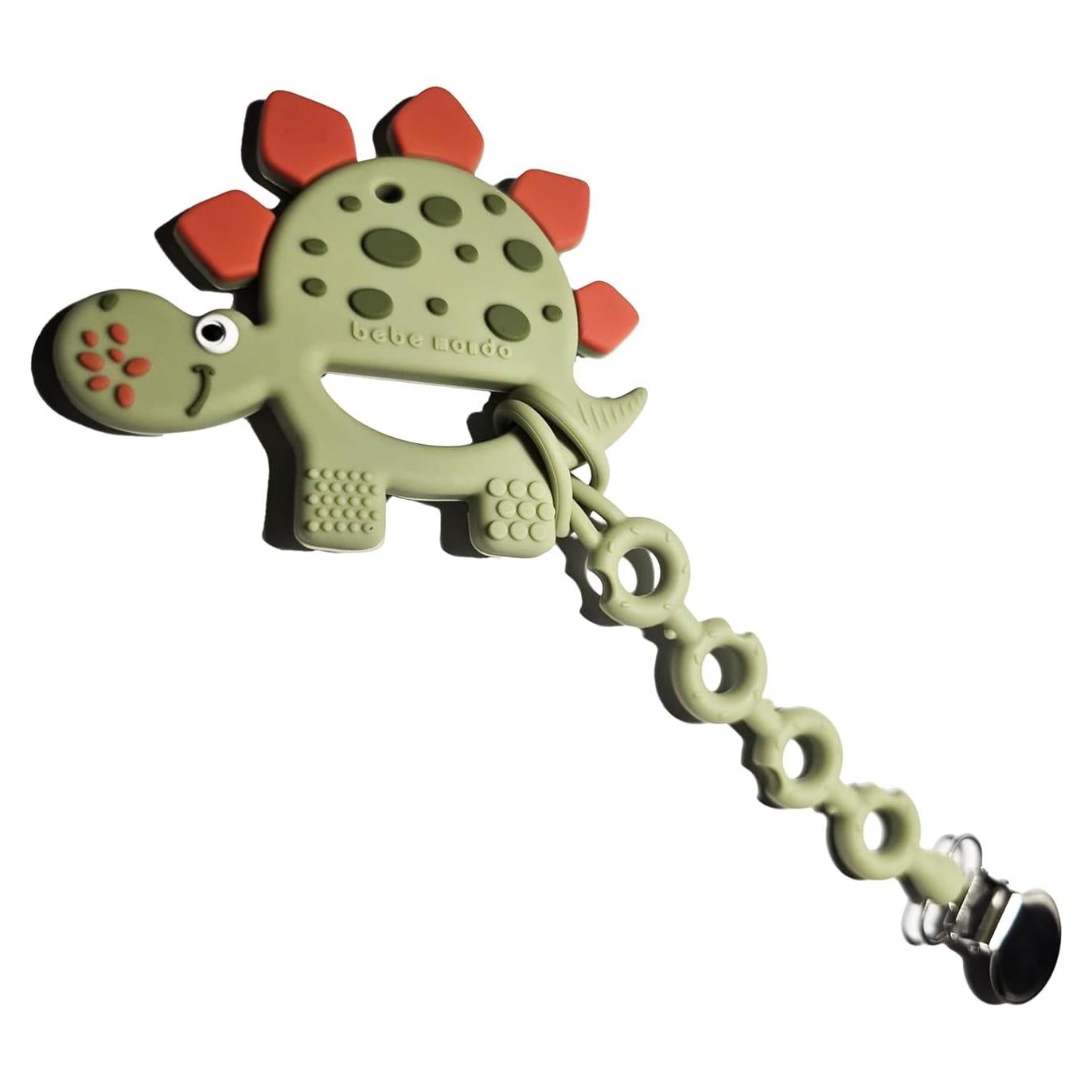 Mordedor de Silicona para Bebés 0-12 Meses Oliva con Clip