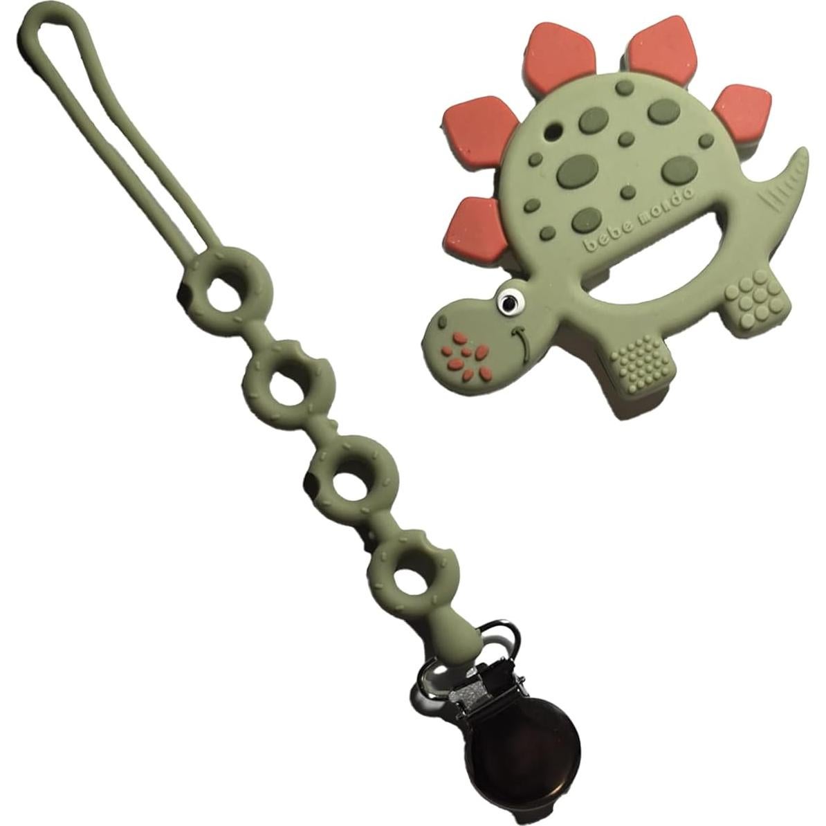Mordedor de Silicona para Bebés 0-12 Meses Oliva con Clip
