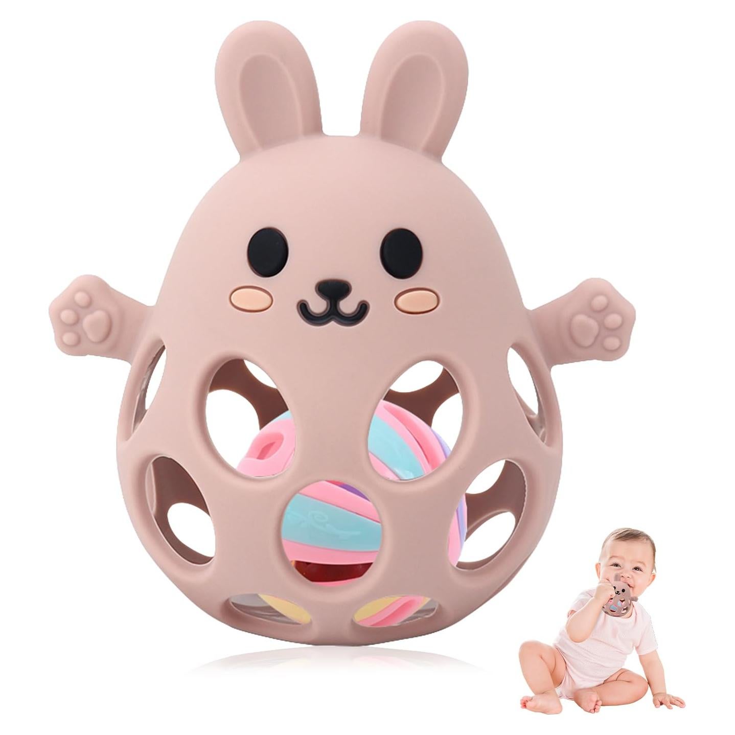 Mordedor de Silicona para Bebés Sichy - Conejo Rosa 0-6 Meses