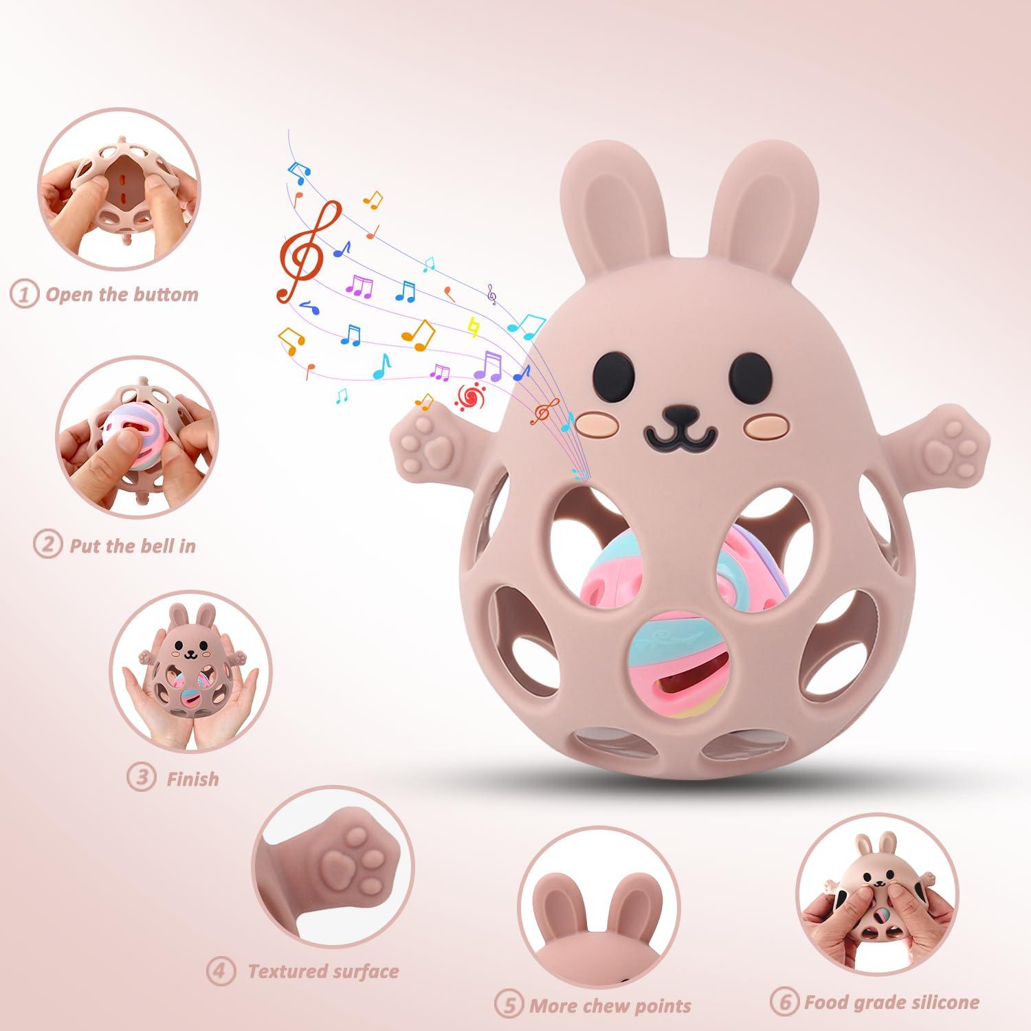 Mordedor de Silicona para Bebés Sichy - Conejo Rosa 0-6 Meses