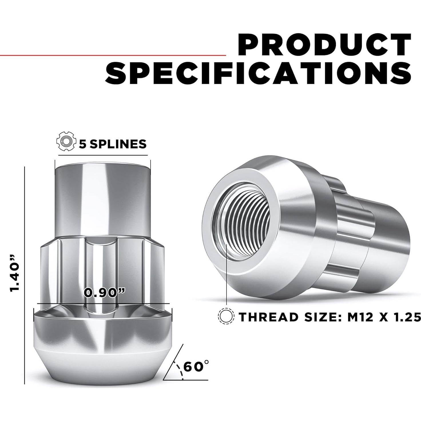 Tuercas de Rueda Antirrobo Caballero Blanco M12x1.25 4 Pzas