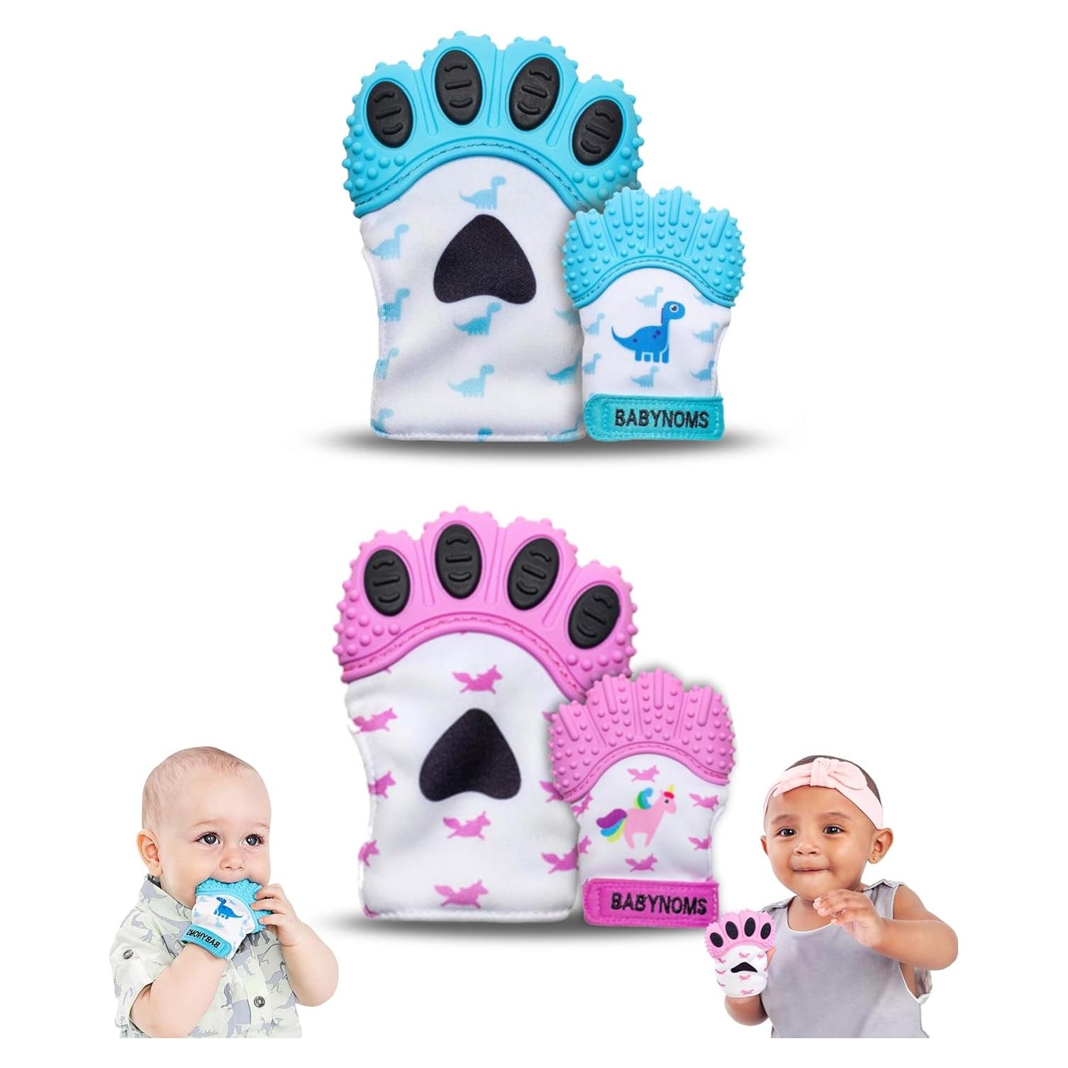 Mitones de Dentición BabyNoms | Dino Azul y Unicornio Rosa