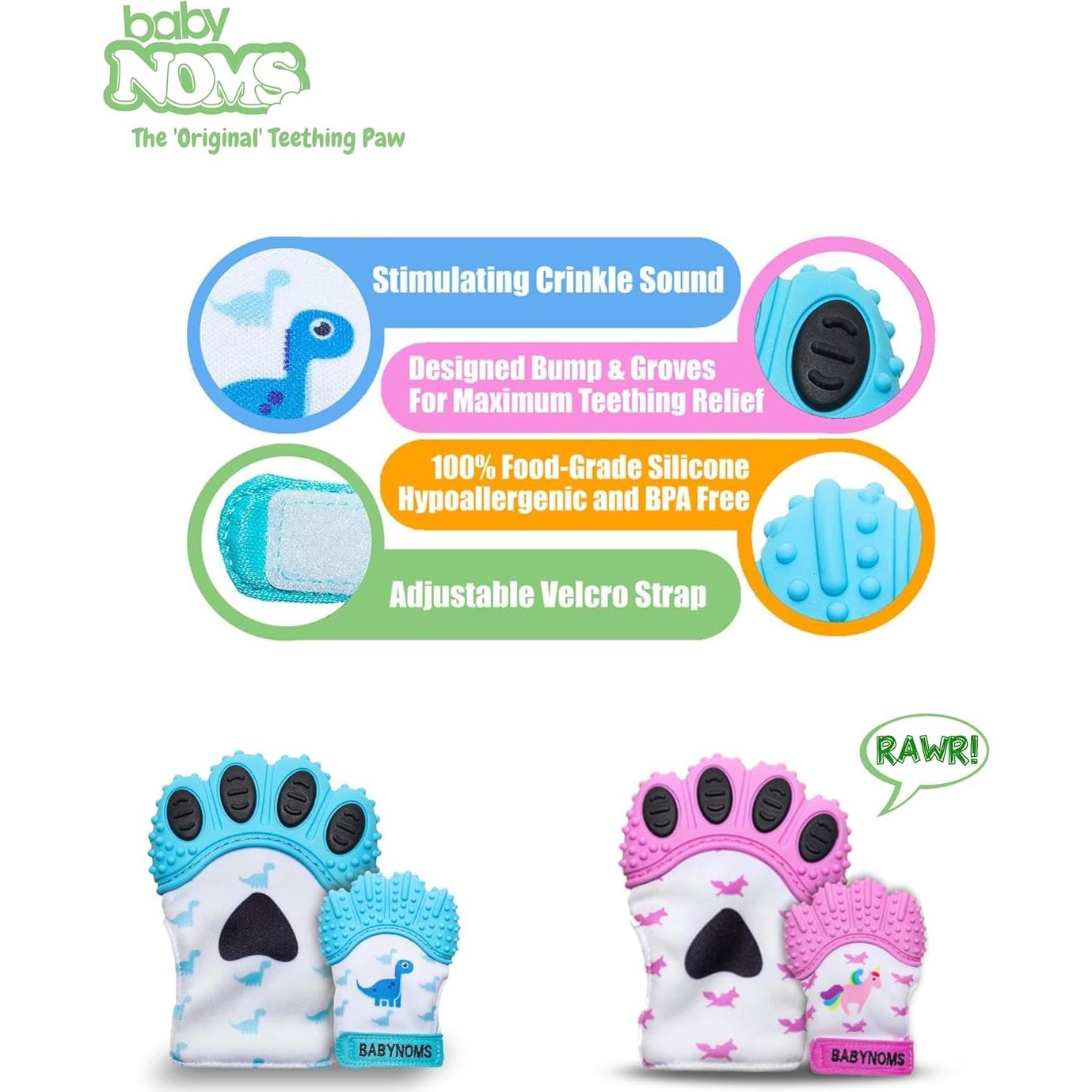 Mitones de Dentición BabyNoms | Dino Azul y Unicornio Rosa