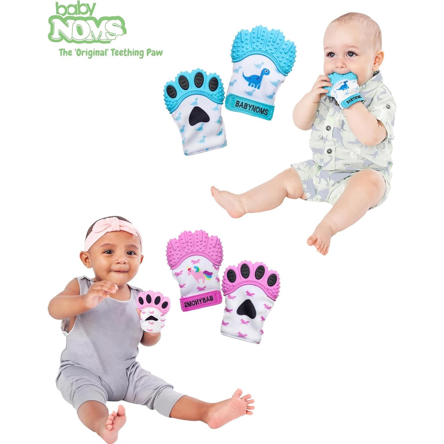 Mitones de Dentición BabyNoms | Dino Azul y Unicornio Rosa