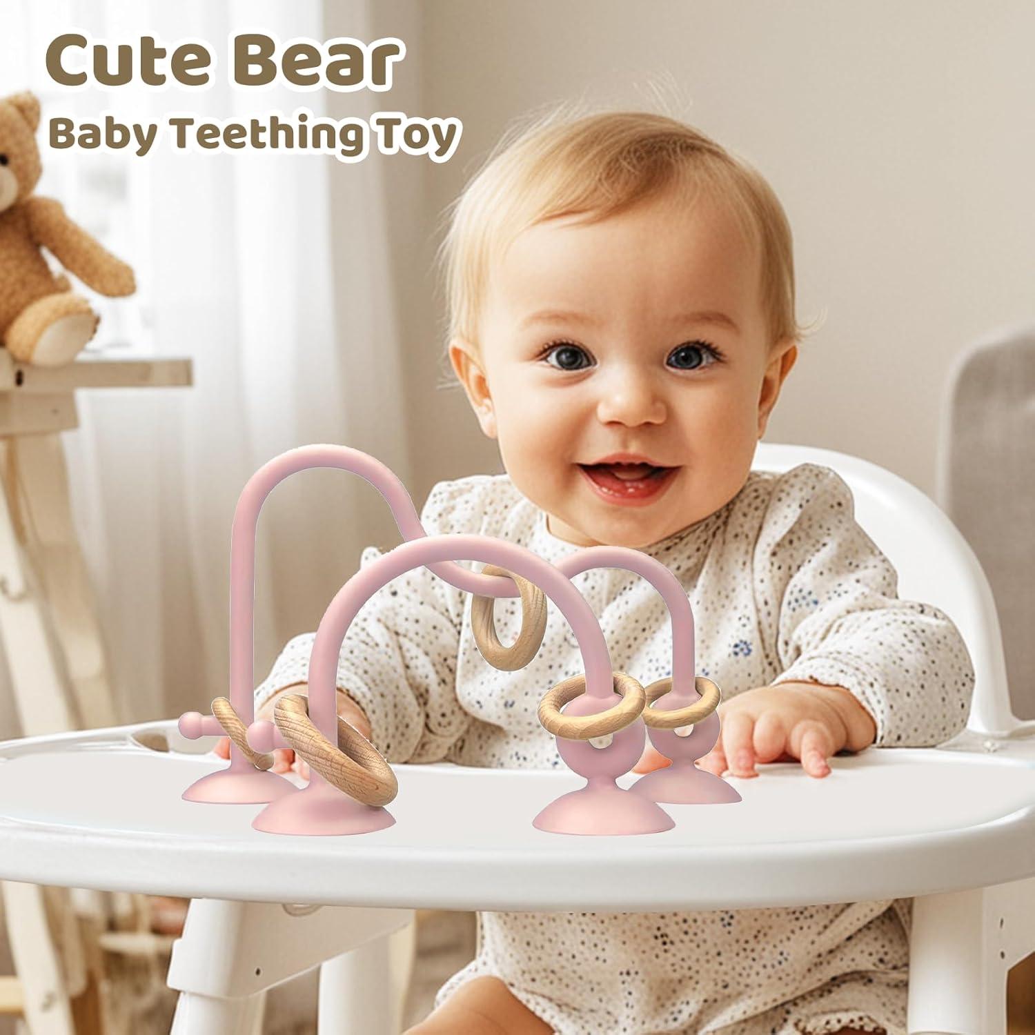 Juguetes para Silla Alta Bebés Succión Silicona Rosa Beige