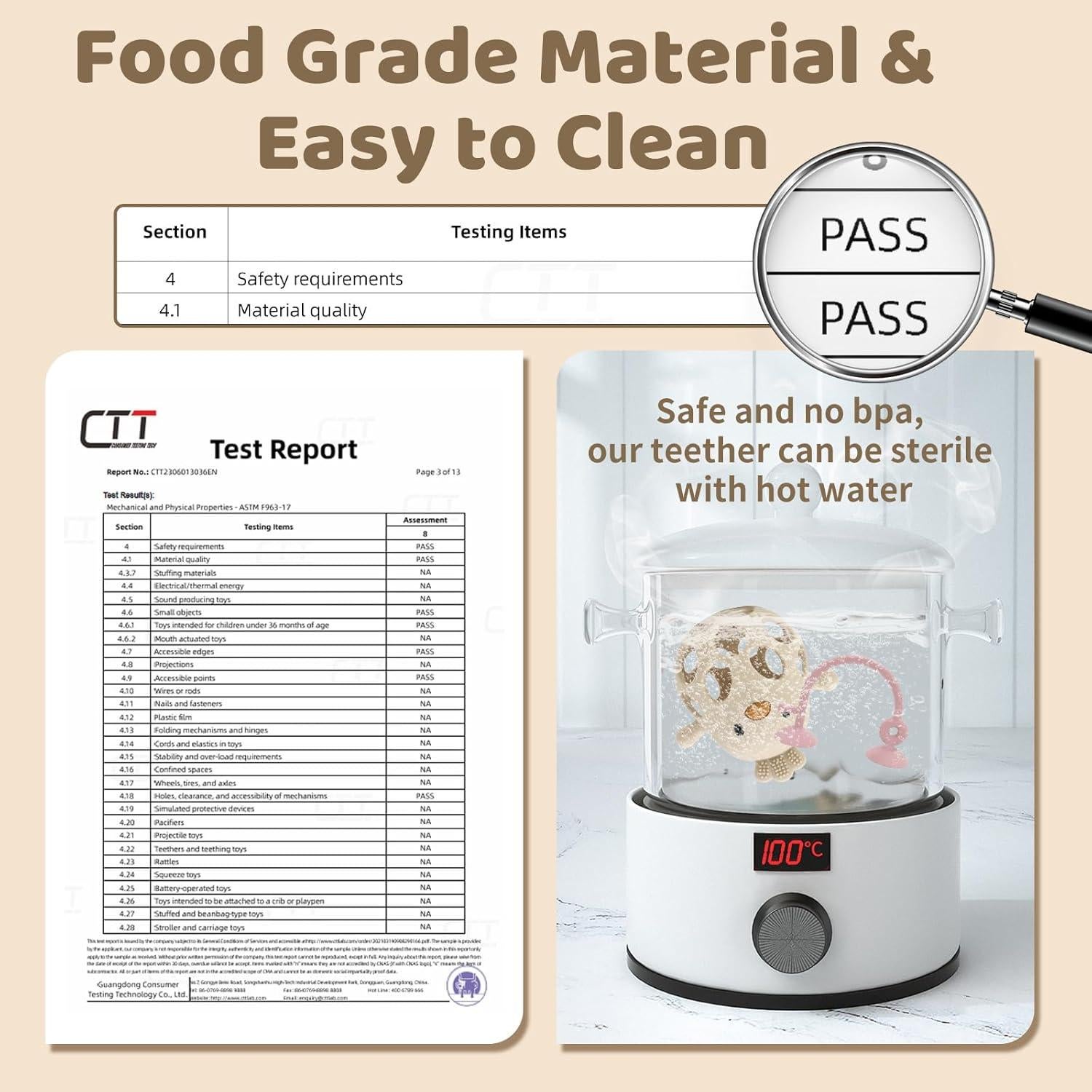 Juguetes para Silla Alta Bebés Succión Silicona Rosa Beige