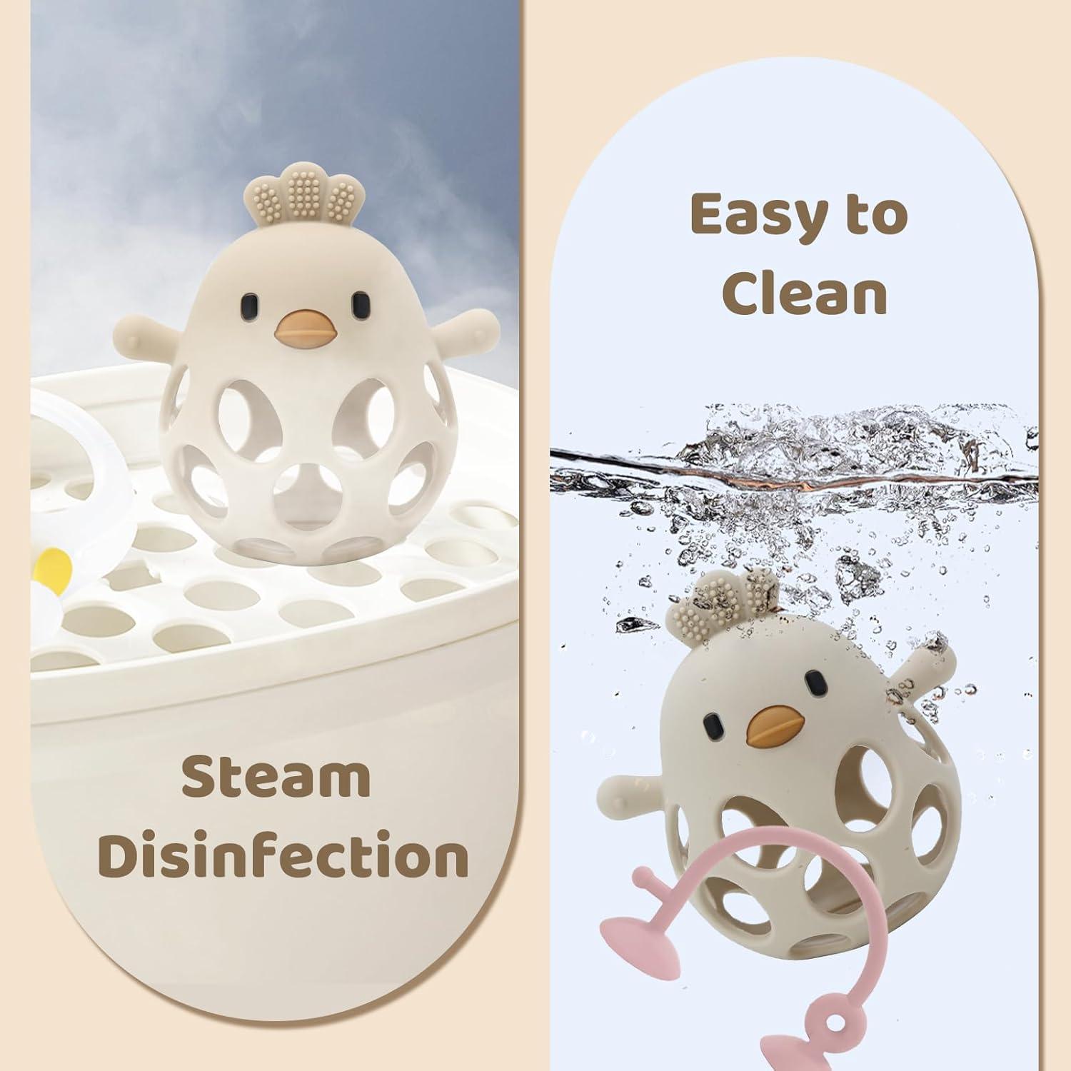 Juguetes para Silla Alta Bebés Succión Silicona Rosa Beige