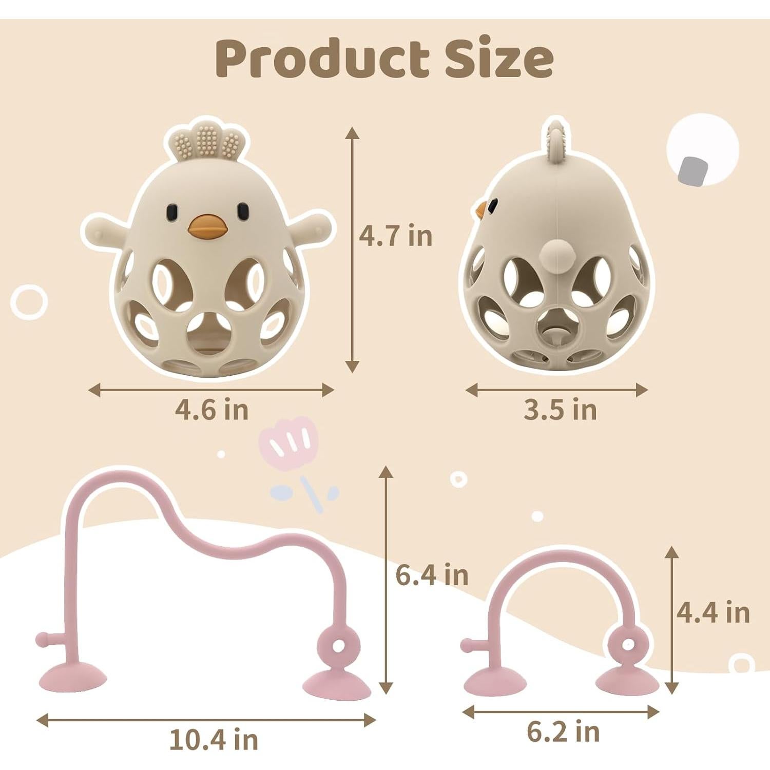 Juguetes para Silla Alta Bebés Succión Silicona Rosa Beige