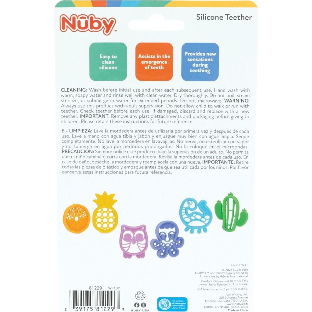 Mordedor de Silicona Nuby para Bebés 3+ Meses - Búho y Pulpo