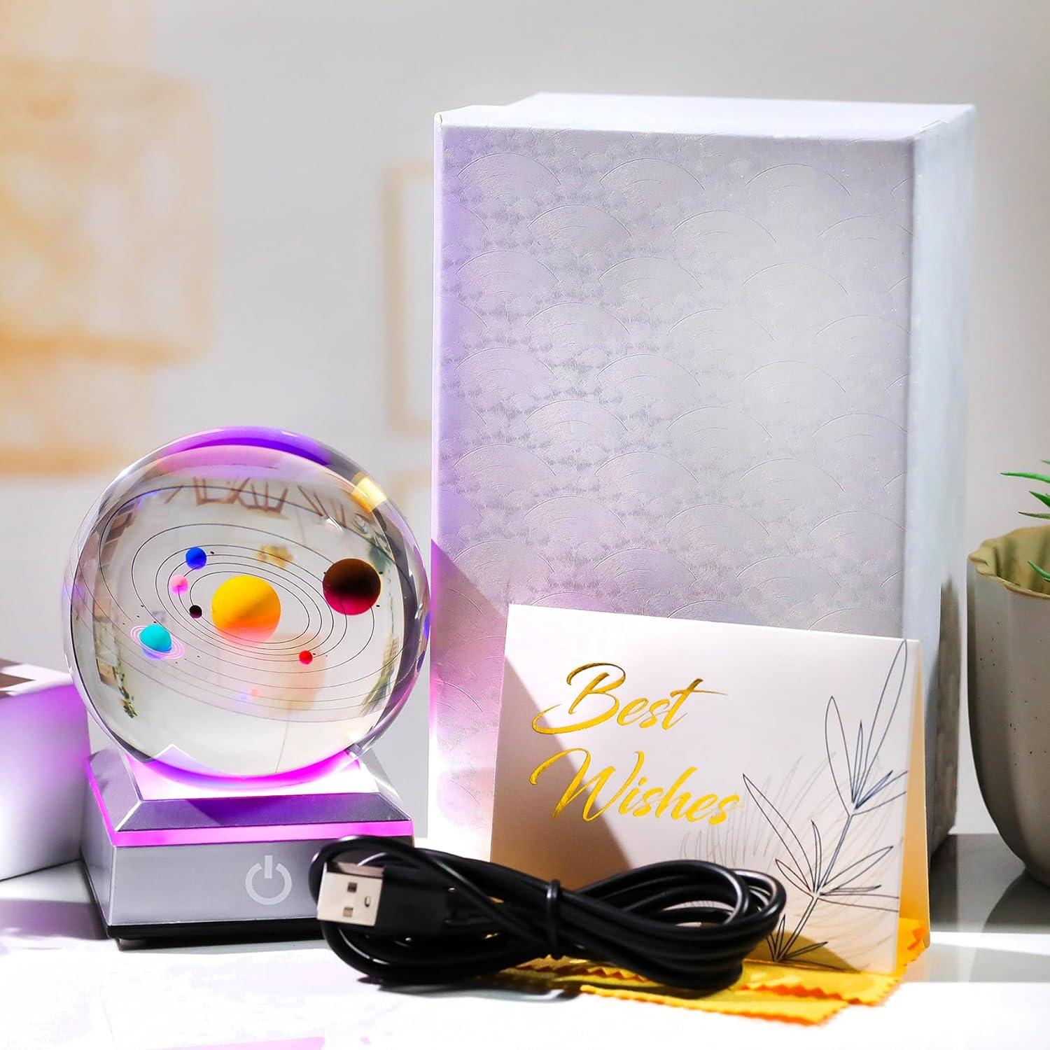 Bola de Cristal Solar 8cm Ornalrist con Base LED Multicolor