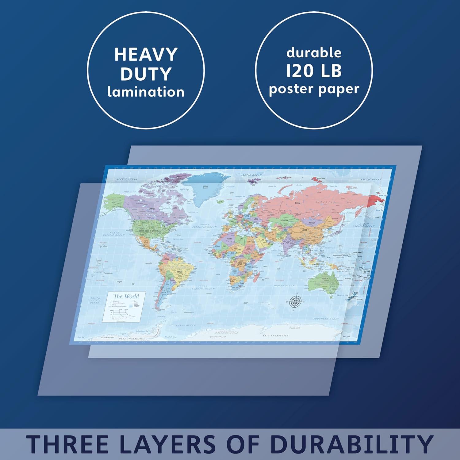 Juego de 3 Pósters Laminados Mapas y Sistema Solar Palace Learning