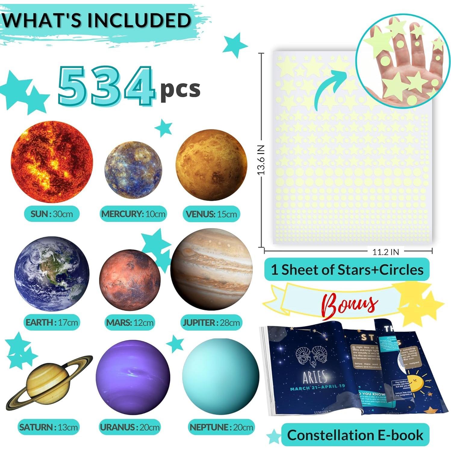 Calcomanías LUMOSX Estrellas y Planetas Brillantes 534 pcs