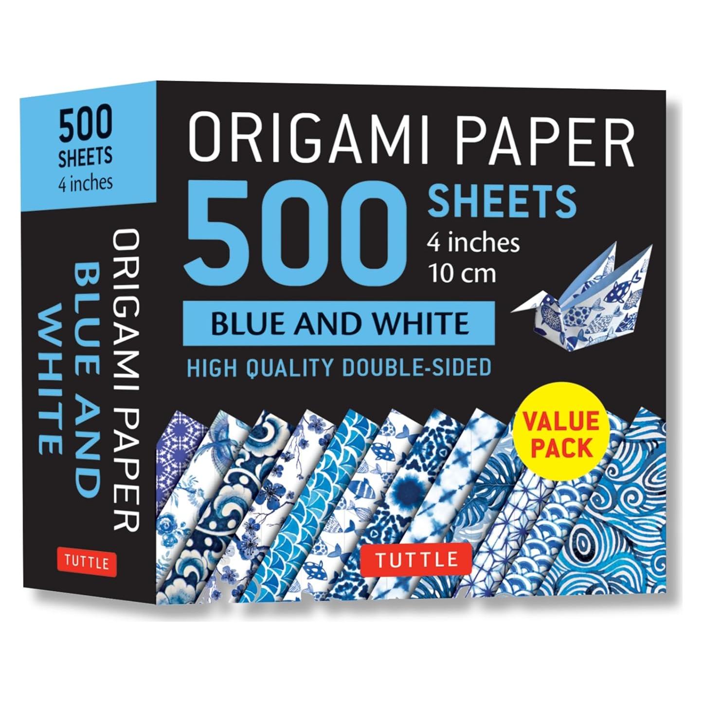 Origami Paper 500 sheets Blue and White 4" (10 cm): Double-Sided Origami Sheets Printed with 12 Different Designs