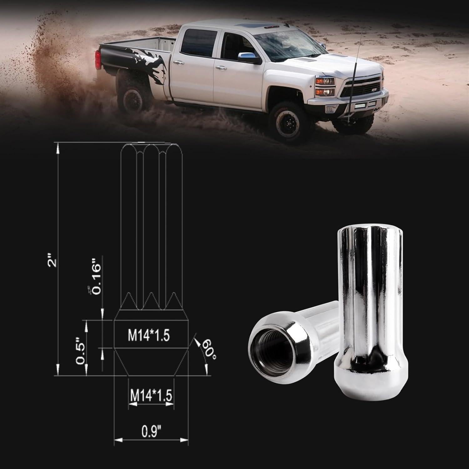 Bloqueos de Rueda M14 x 1.5mm YYHHZZ - 4 Tuercas + 2 Llaves