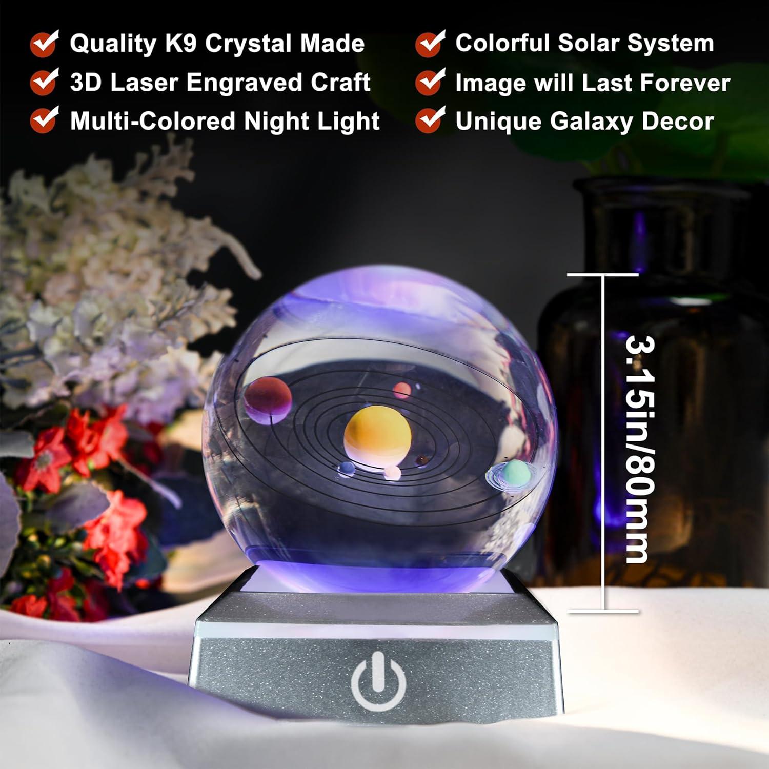 Bola de Cristal 3D Sistema Solar QIANCHANG 8 cm Luz Nocturna