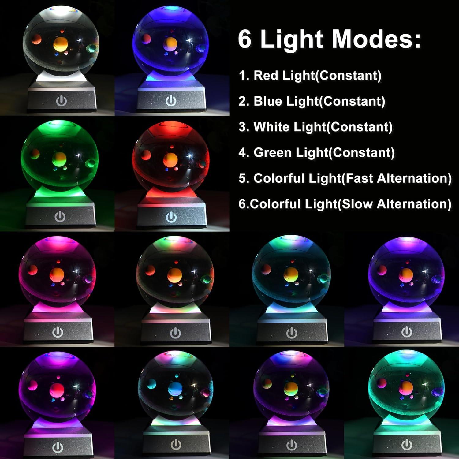 Bola de Cristal 3D Sistema Solar QIANCHANG 8 cm Luz Nocturna