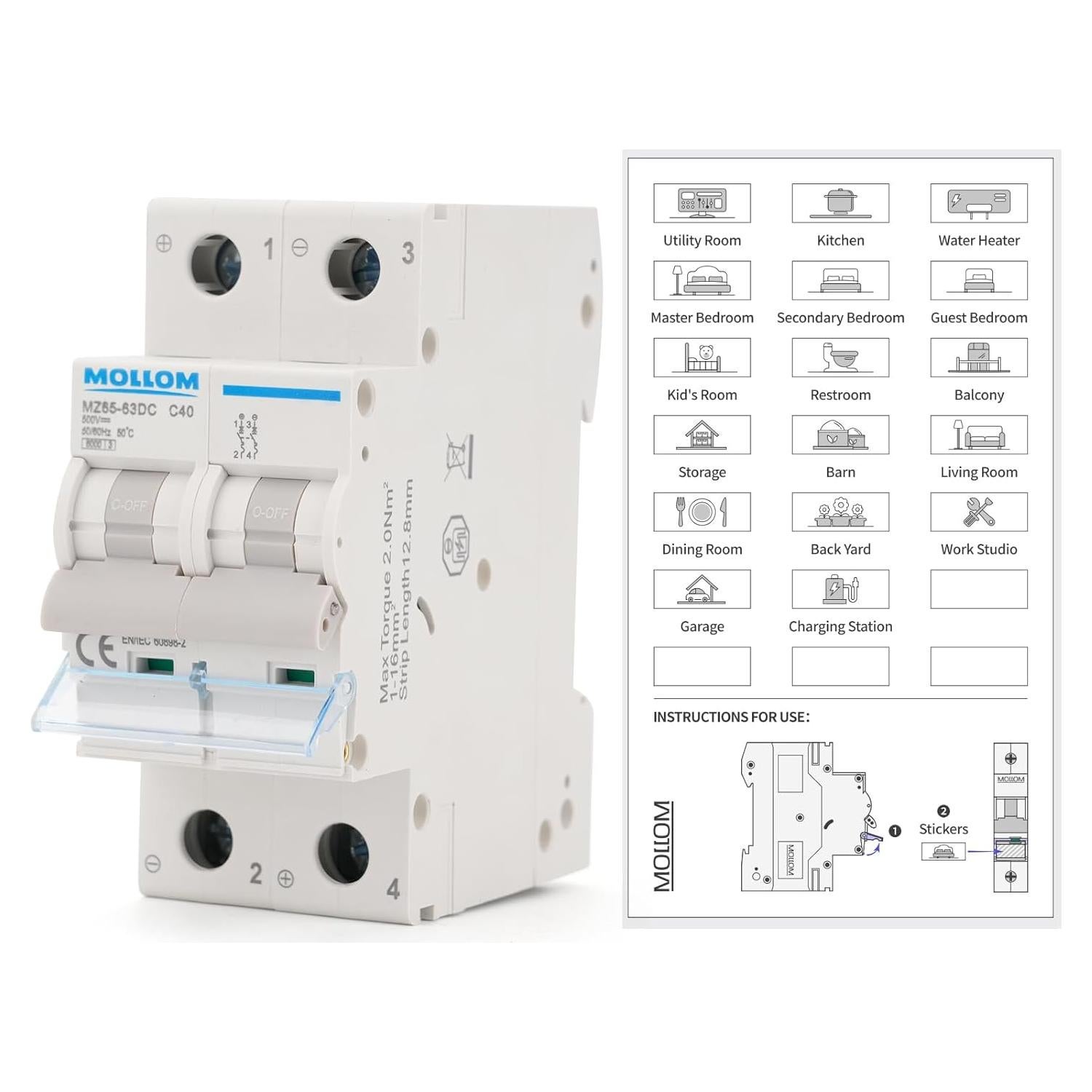 Interruptor Automático DC 2 Polo MOLLOM 500V 40A 6KA