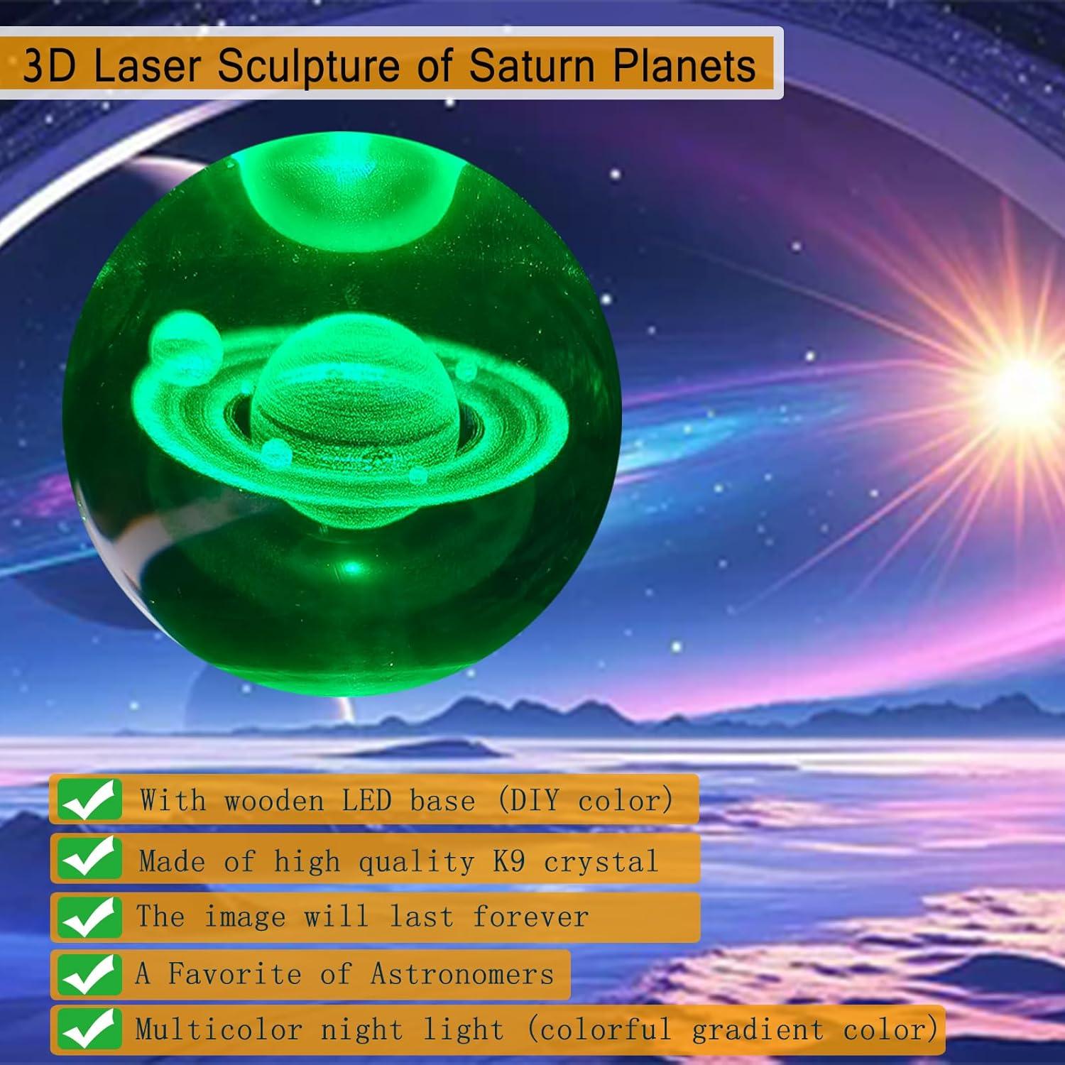 Bola de Cristal Saturno 80mm con Base LED Multicolor KAZETEC