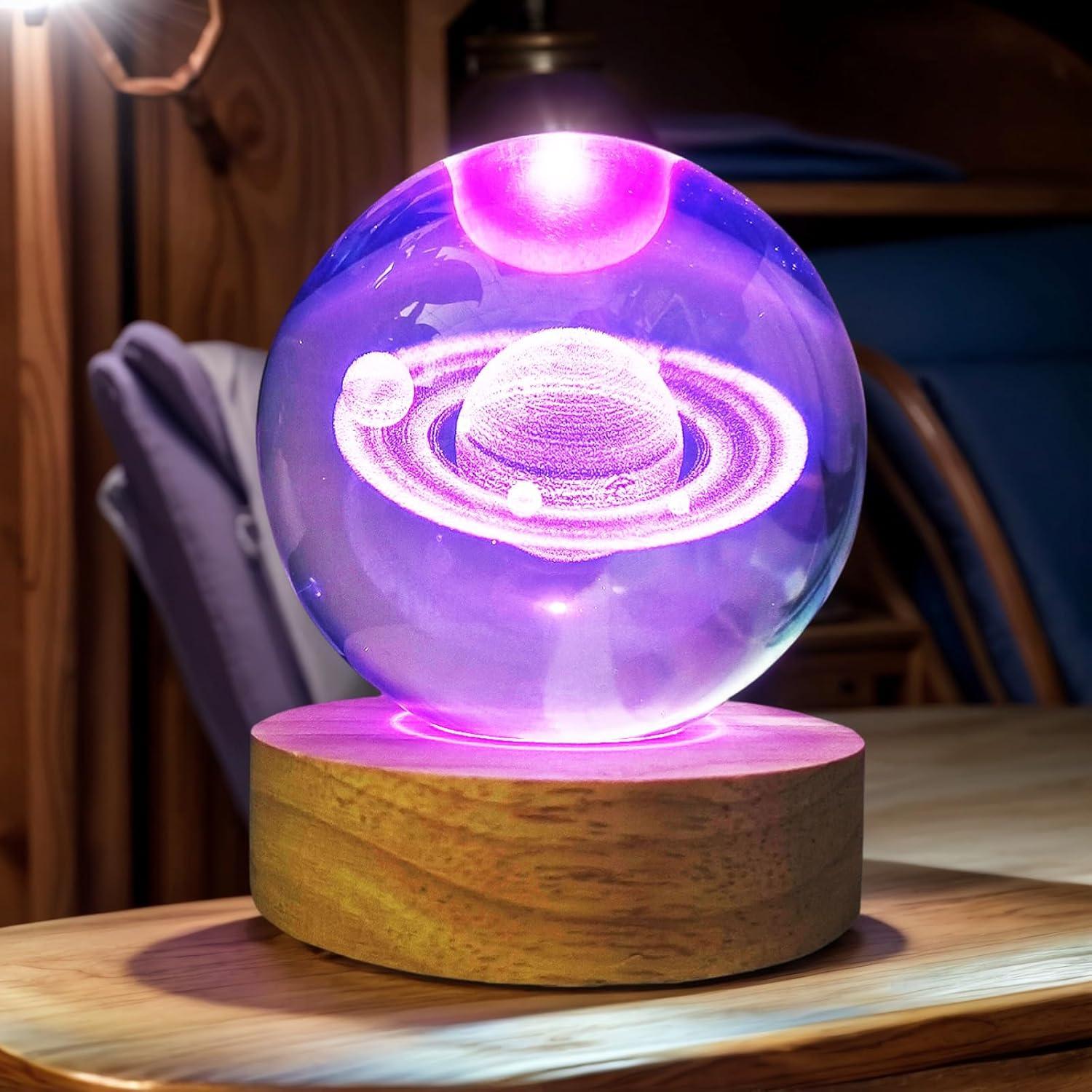 Bola de Cristal Saturno 80mm con Base LED Multicolor KAZETEC