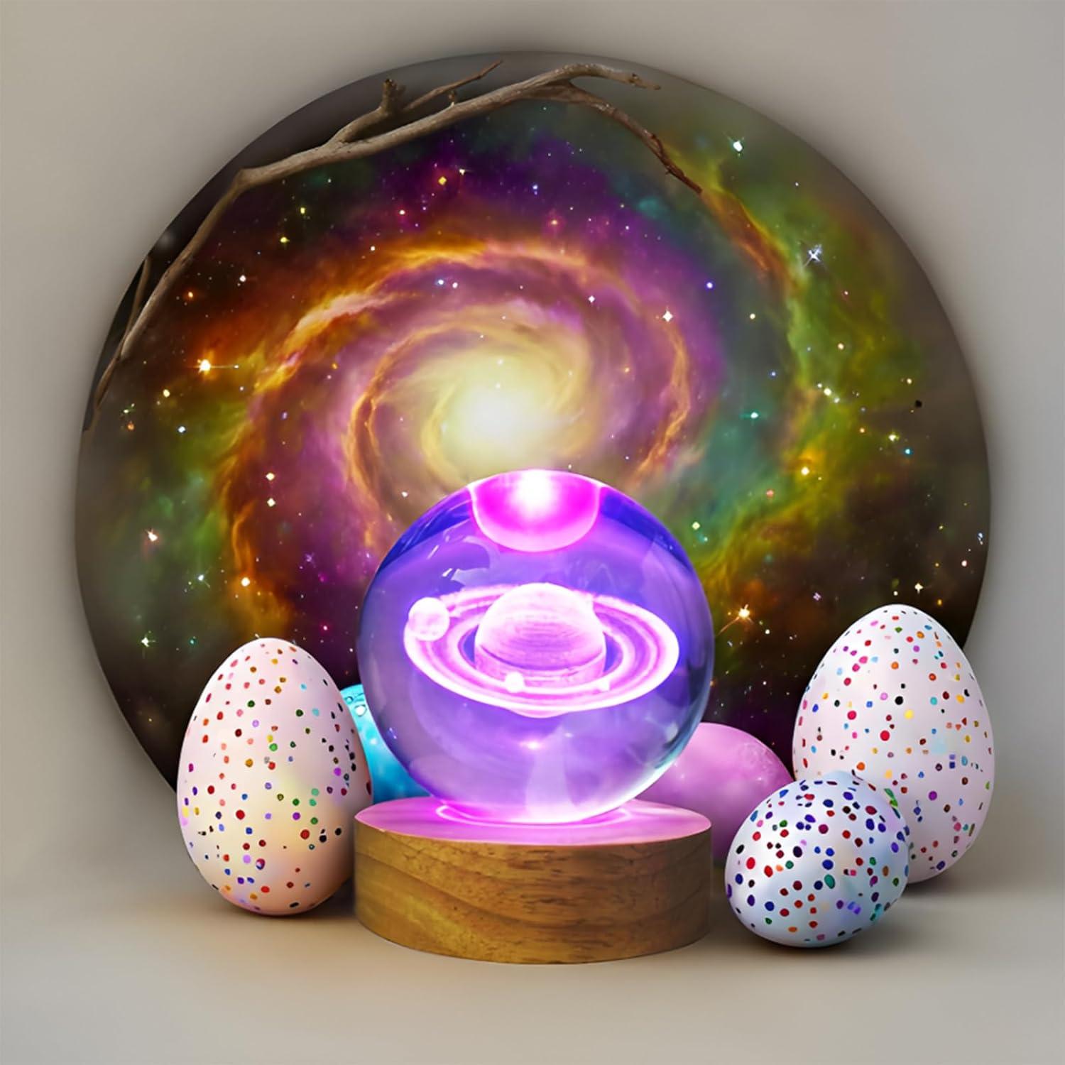 Bola de Cristal Saturno 80mm con Base LED Multicolor KAZETEC